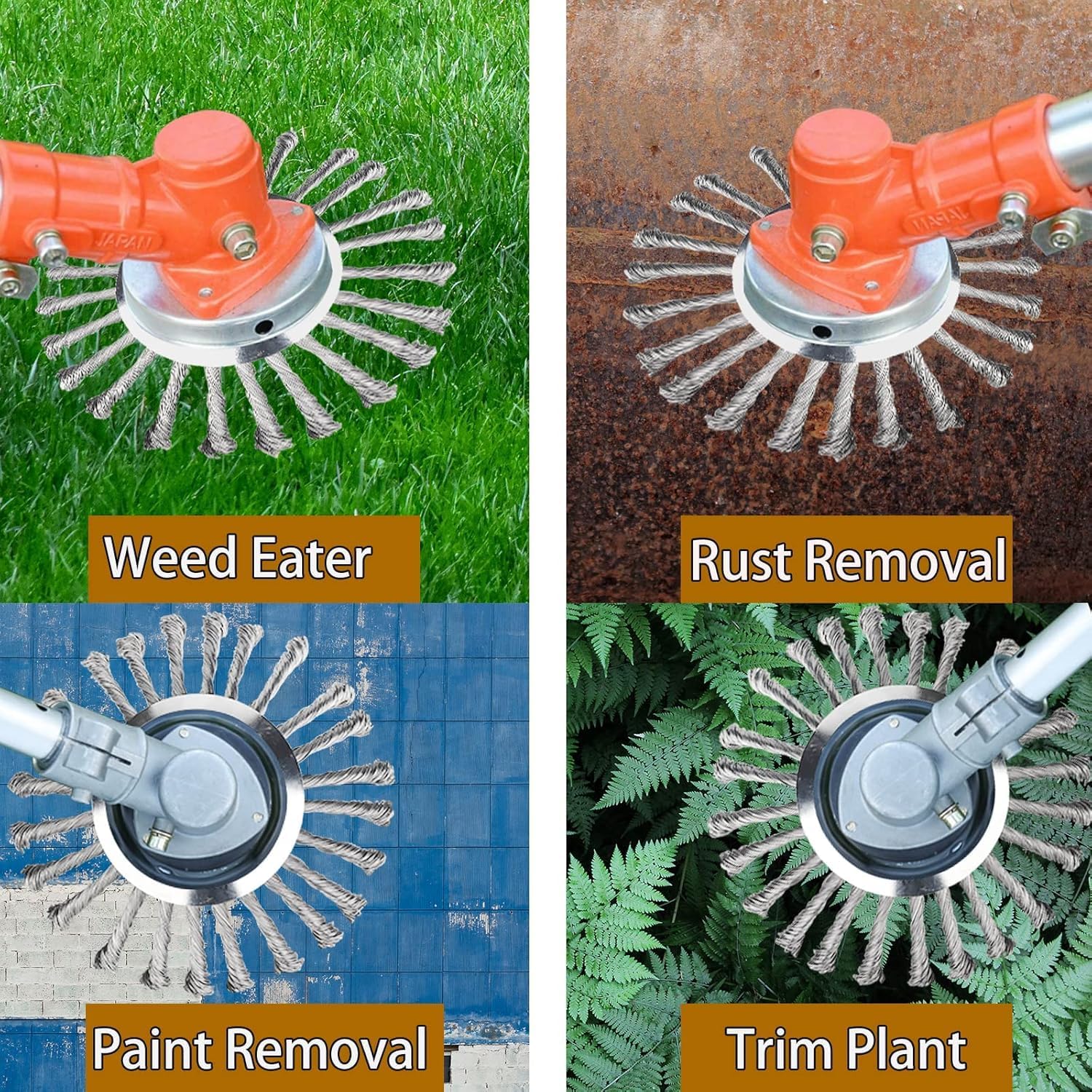 8 Inch Steel Wire Weed Eater Blades, Universal Weed Eater Attachments, Brush Cutter Trimmer Blade with Universal Adapter Kits, Unbreakable Wired Weed Eater Head Replacement for Removing Moss Weed Rust - Image 6