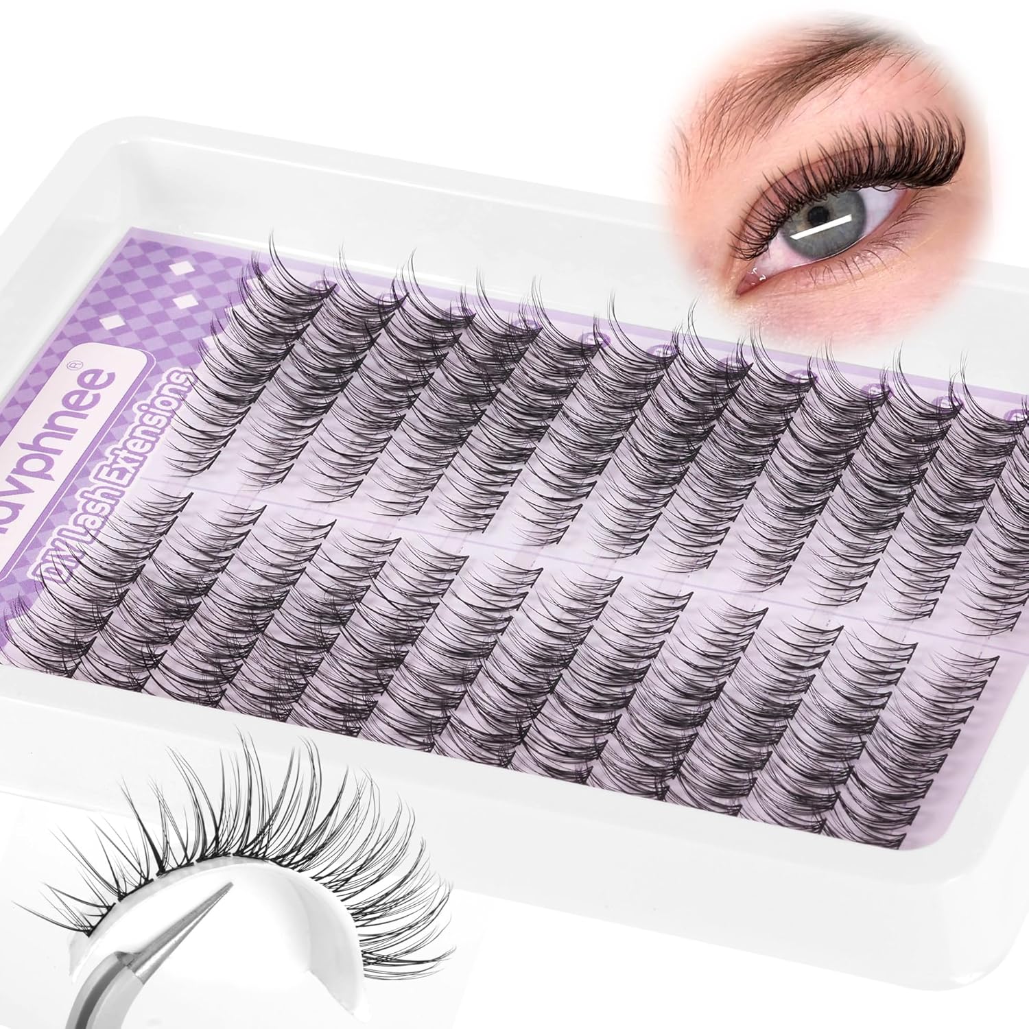 Lash Clusters Natural DIY Lash Extensions C-Curly Cluster Eyelash Extensions Cat Eye Left+Right Cluster Lashes 216 Pcs Wispy Eyelash Clusters for Beginners - Image 6
