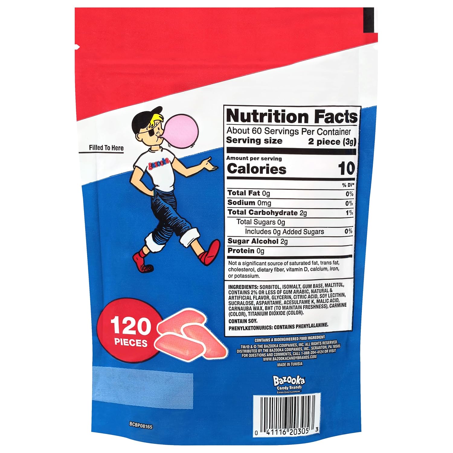 Bazooka Bubble Gum Sugar-Free Chewing Gum Pellets, Bulk Gum in Resealable Bag, 120 Ct in Original Pink Flavor, Sugar Free Bulk, Baseball Party Favors, Nostalgic 90s Candy - Image 2