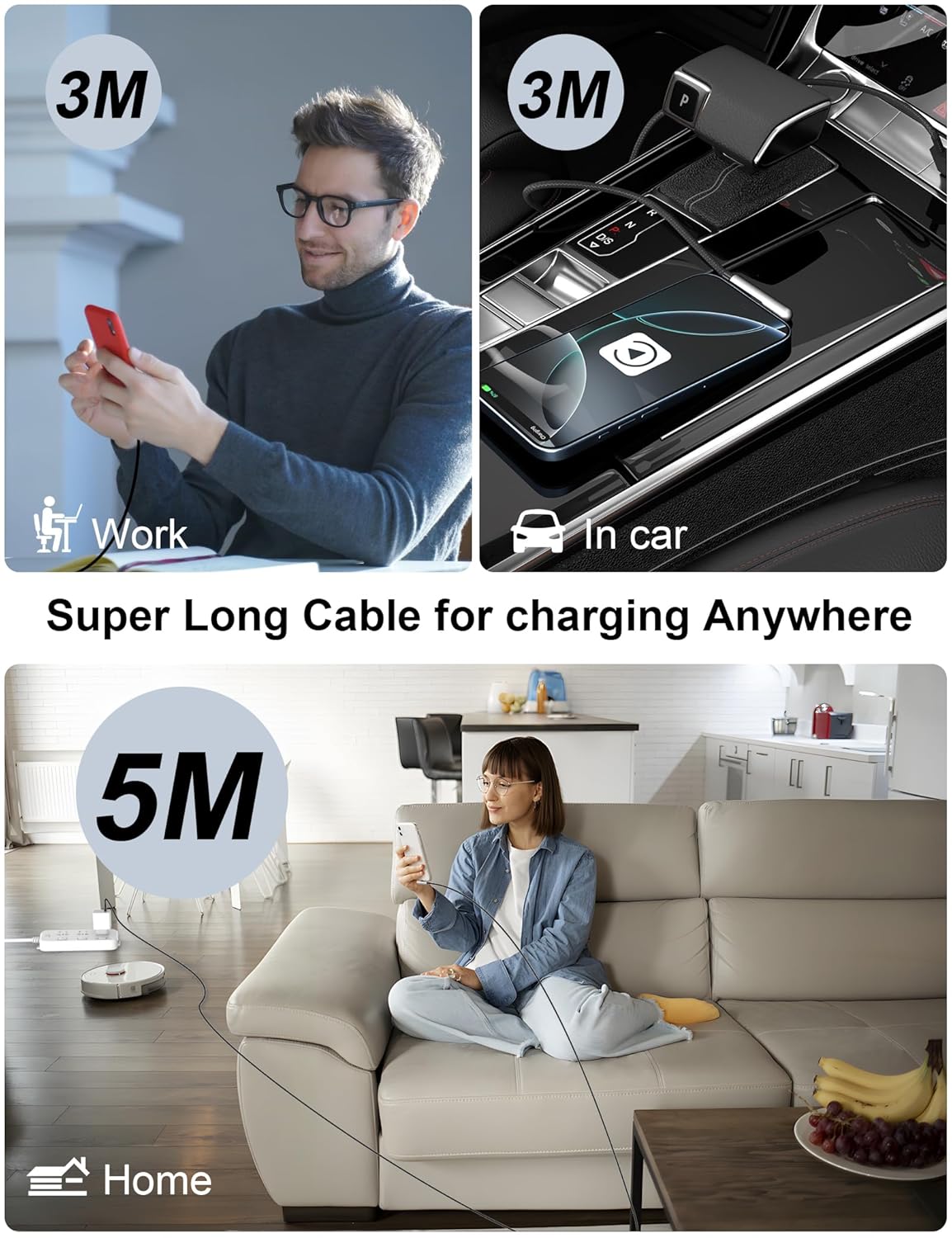 16FT USB C Cable Fast Charging 240W,Extra Long USB C to USB C Cable 16foot Type C Right Angle Charger Data Cord Braided for iPhone 17 16 Pro Max 15/iPad/MacBook Pro Air/Galaxy S26 S25 S24 Ultra,Black - Image 9
