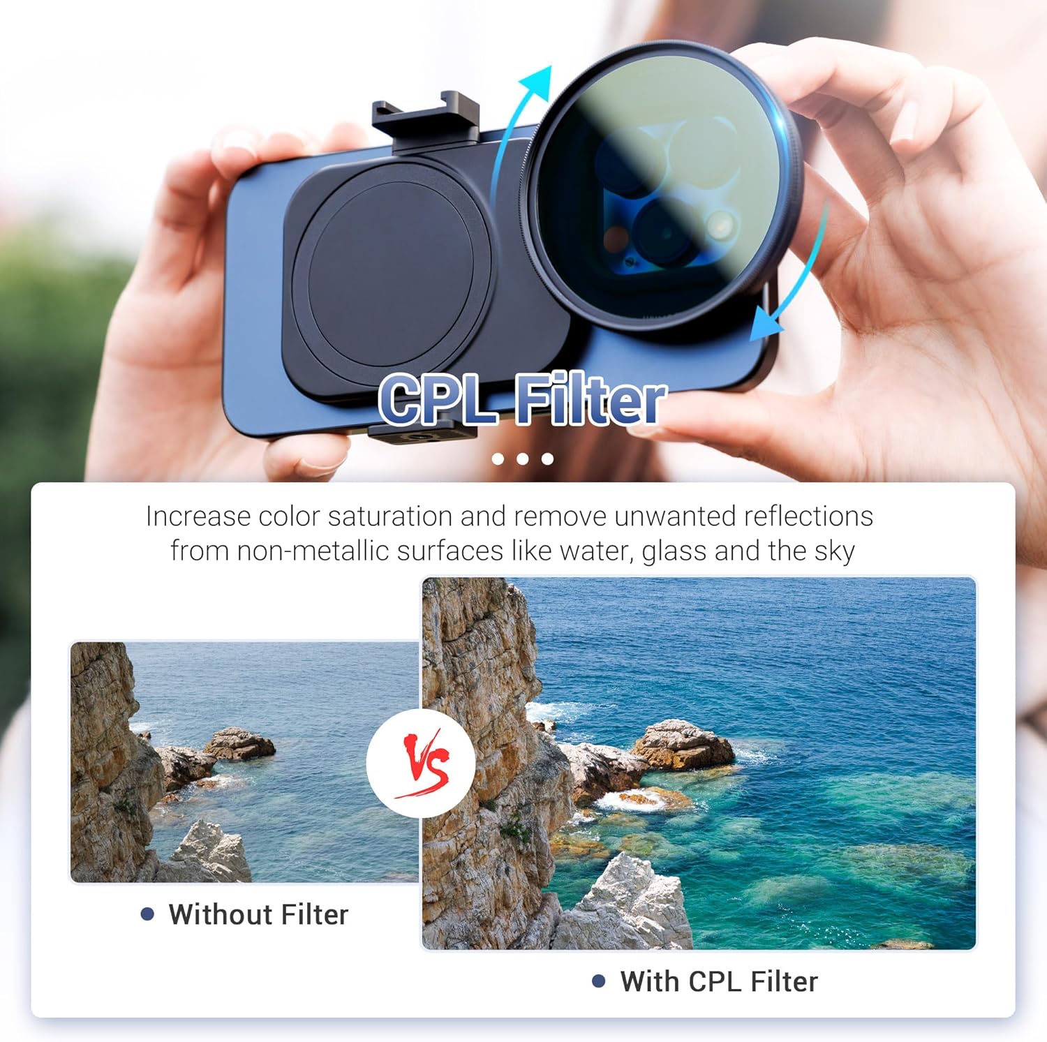 JJC 67mm CPL Filter for iPhone, Magnetic Circiular Polarizer Lens Filter Mount Adapter Kit Compatible with iPhone Air 17 16 15 14 Pro Max Plus with 1/4” Screw & Shoe Mount - Image 3
