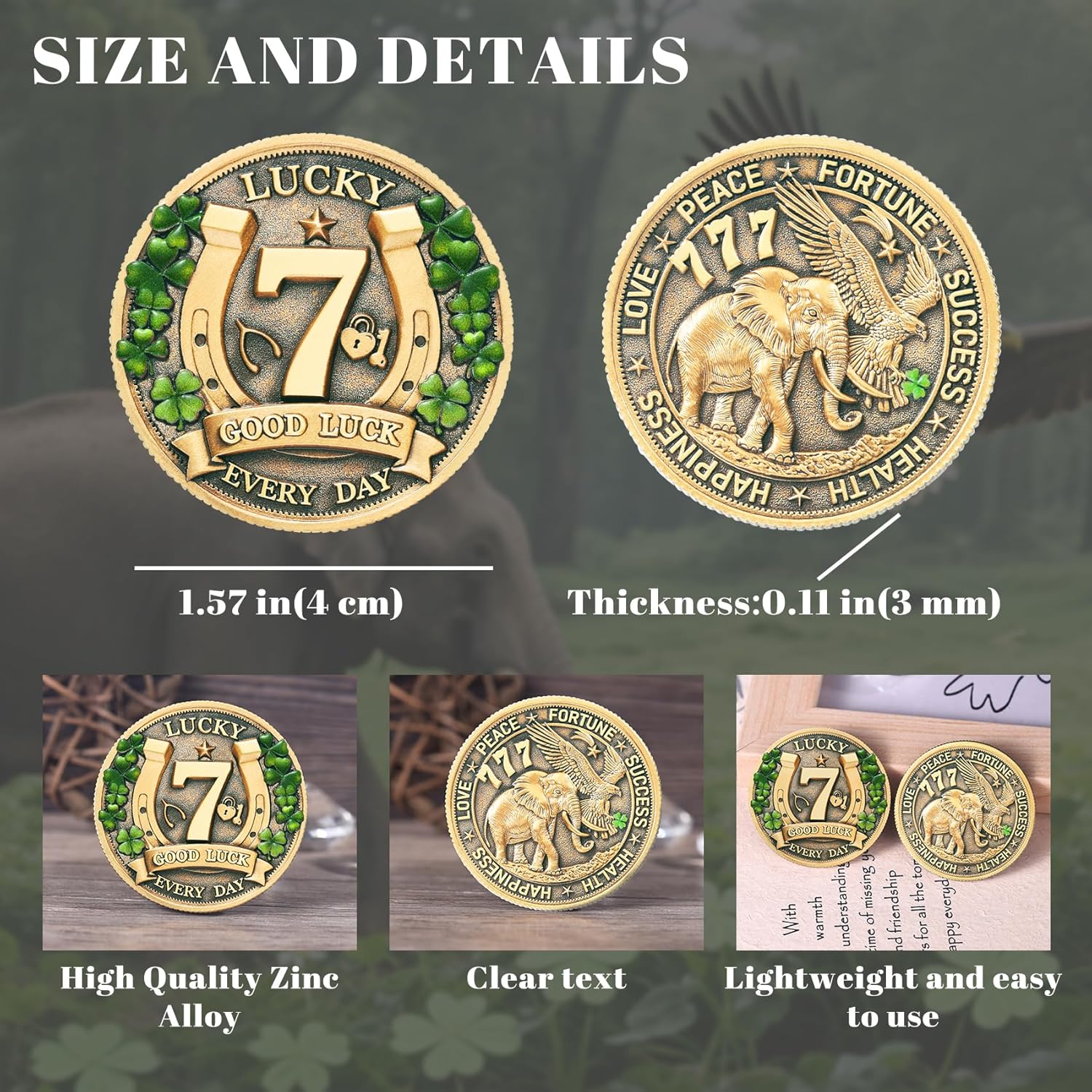 LParkin Amuletos de Proteccion y Buena Suerte Lucky Coin for Lottery Scratcher | Four Leaf Clover & Elephant Eagle Motivational Charm - Prosperity, Success & Good Luck Token - Image 5