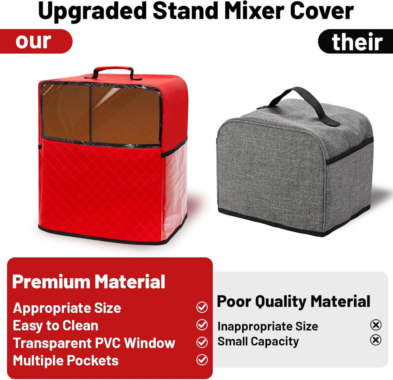 Stand Mixer Cover Compatible with Kitchenaid Mixer, Mixer Dust Cover Multi Pockets for Various Kitchen Appliance Accessories with Silicone Spatula (Red, Fit for 6-8 Quart) - Image 4