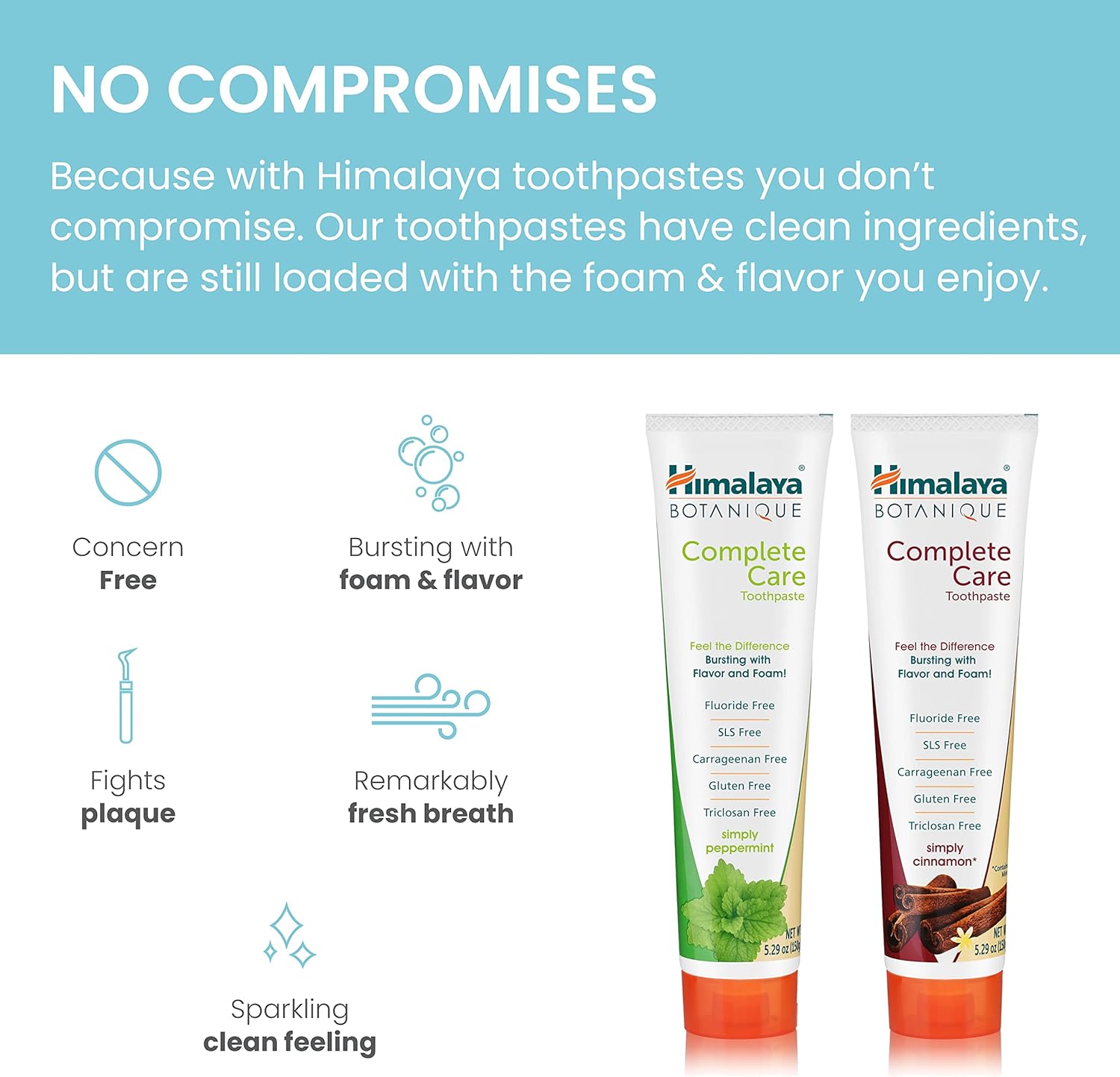 Himalaya Botanique Complete Care Toothpaste, Herbal, Variety Pack, Peppermint and Cinnamon Flavor, Fights Plaque, Freshens Breath, Fluoride Free, No Artificial Flavors, SLS Free, Cruelty Free, 5.29 Oz - Image 5