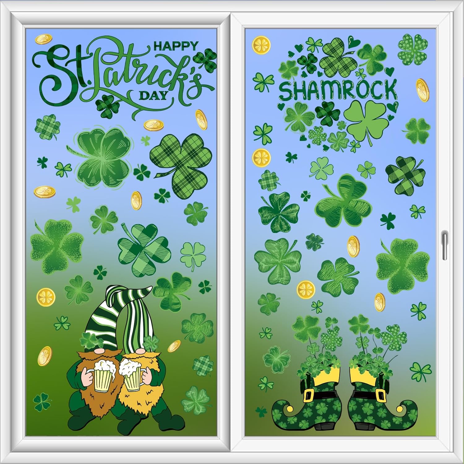 St Patricks Day Decorations Window Clings, 9 Sheets St. Patrick's Day Extra Large Window Cling Stickers for Glass, Gnome Shamrock Irish Holiday Clings Decals for Indoor Home Shop Kitchen Office Decor - Image 6