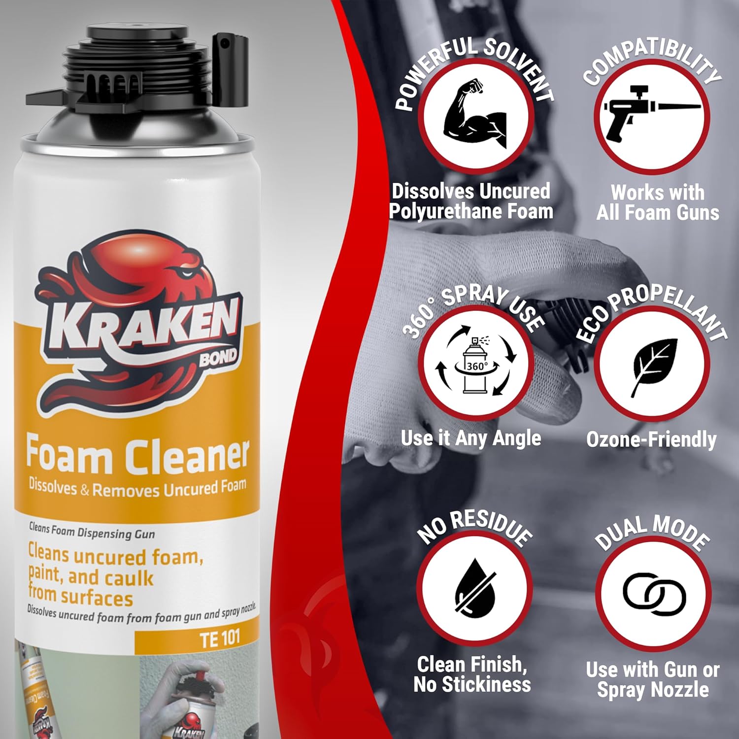 KRAKEN BOND Spray Foam Gun Cleaner - (1x12.3oz) Polyurethane Insulation Cleaner Spray, Dissolves Uncured Expanding Foam Cleaner Spray for Extended Tool Durability - 1 Pack - Image 3