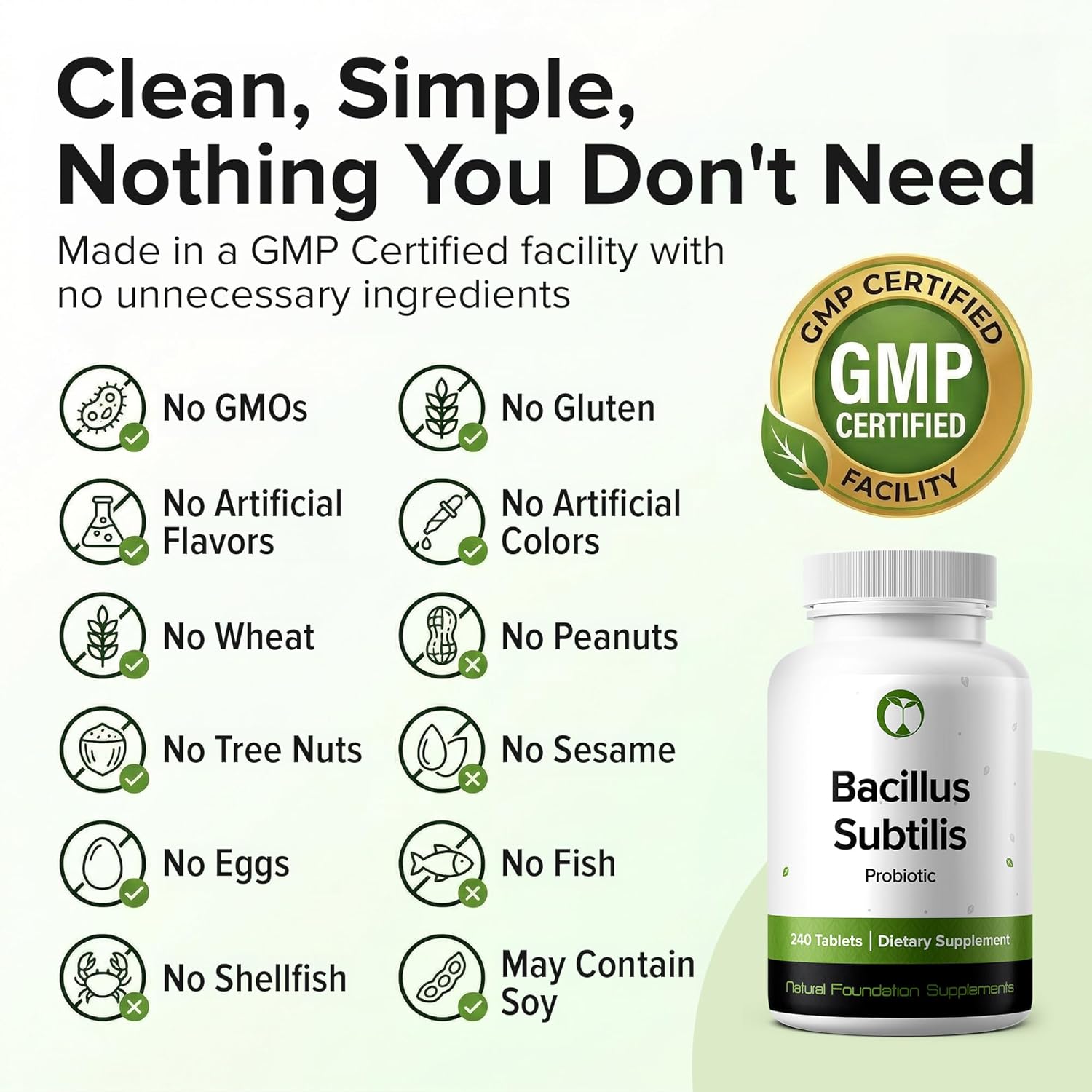 Bacillus Subtilis Probiotic 240 Tablets (4 Month Supply) – Researched Strain BS31 – 3 Billion CFU – Digestive Health & Immune Support – GMP Certified (240, Bacillus Subtilis) - Image 3