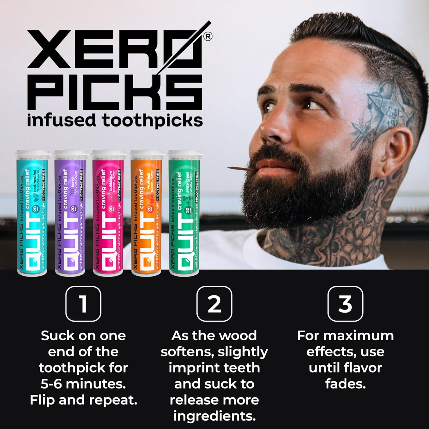 Xero Picks Infused Flavored Toothpicks to Help Quit Smoking - Nicotine Free (Variety Pack, 20 Count (Pack of 5)) Non-GMO Kosher Vegan - Image 2