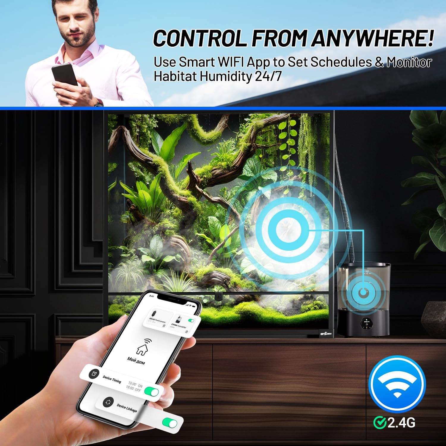 REPTI ZOO Smart WiFi Reptile Fogger with Timing, 4L Reptile Terrariums Humidifier, Fog Machine Mister for Chameleon Frog Turtle Gecko | Misting System Spray Kit for Amphibia, Plants | Linkage Control - Image 2