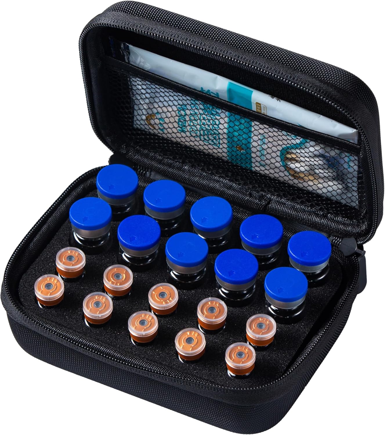 Peptide Case for Fridge, 20 Vials Holder, Fits 1ml 3ml 5ml 10ml Vials Storage, Not Fit Tall 10ml Vial,Diabetes Medication Organizer, No Vials, Black