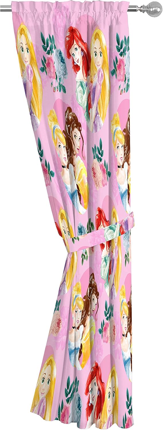 Jay Franco Disney Princess Sassy 63" Inch Drapes 4 Piece Set - Beautiful Room Décor & Easy Set Up, Bedding Features Cinderella & Belle - Window Curtains Include 2 Panels & 2 Tiebacks - Image 2