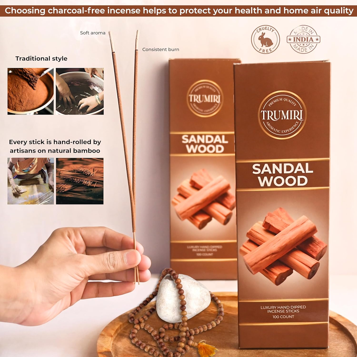 Sandalwood Incense Sticks - Pack of 100 Insence-Sticks - Made with Natural Incienso De Sandalo - Non Toxic Inscents Indian Spiritual Agarbatti Insense - Image 5