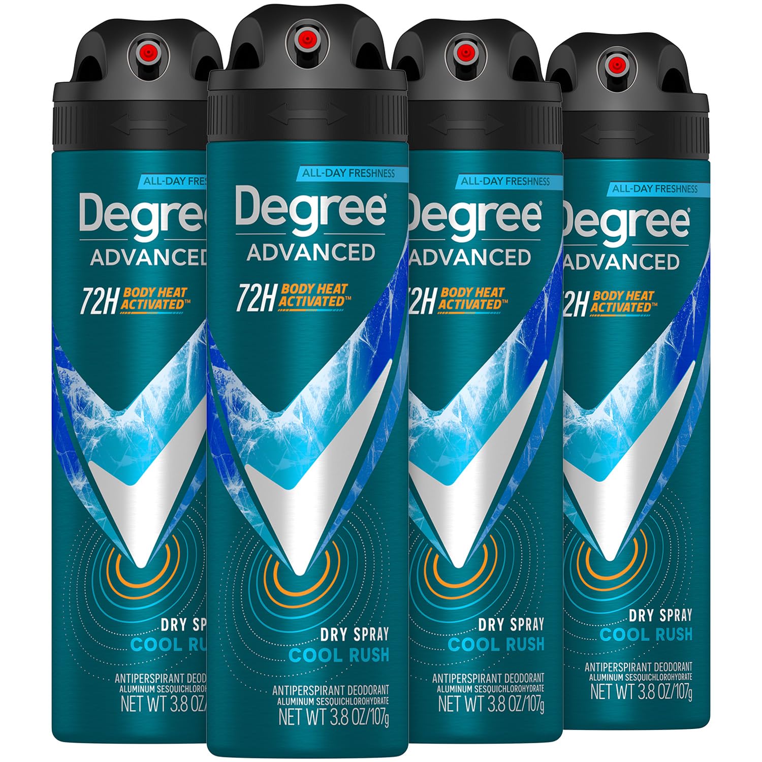 Degree Men’s Antiperspirant Deodorant Spray, Cool Rush, 4-Pack – 72H Sweat & Odor Protection, 3.8 Oz Ea