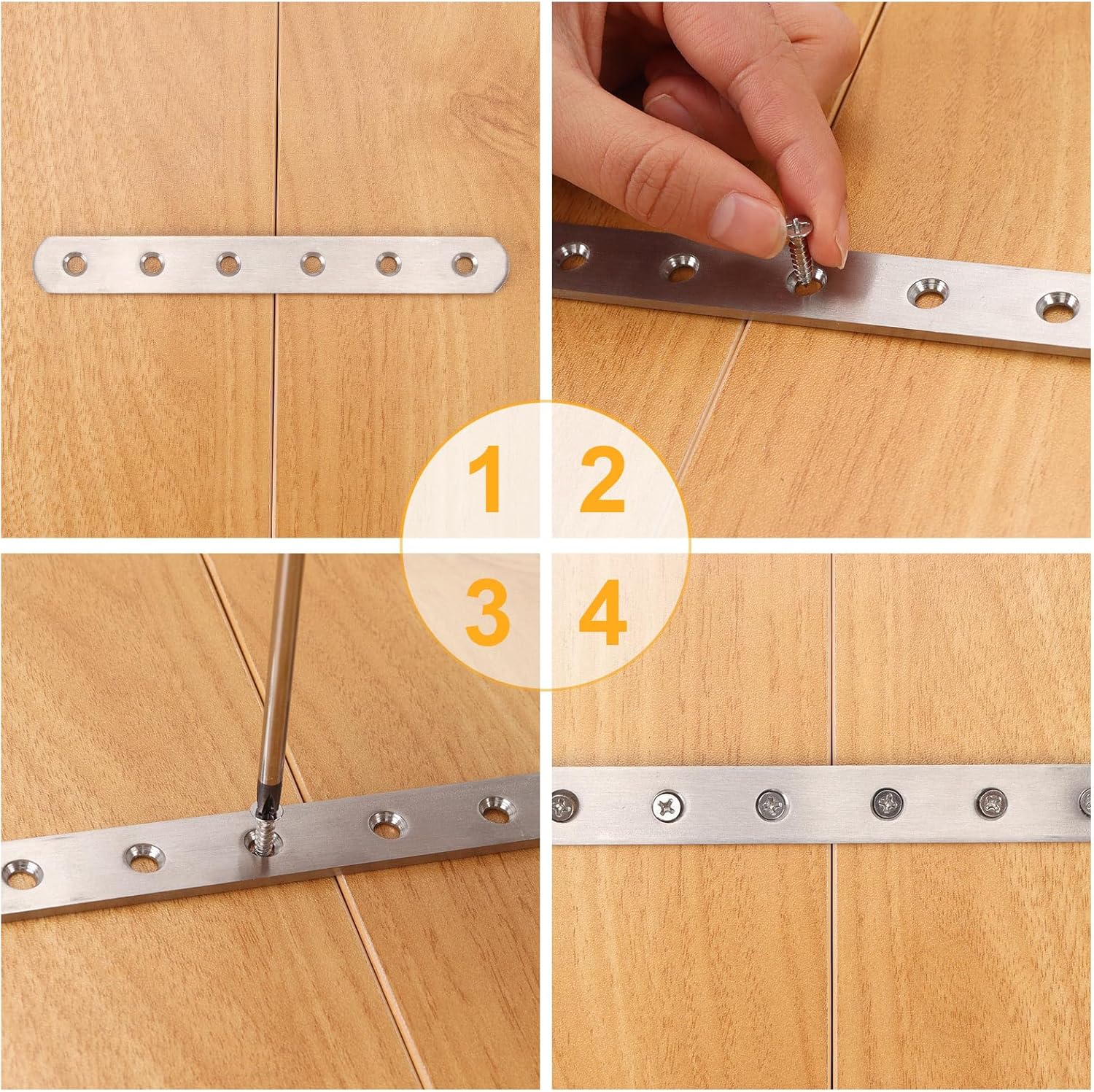 4 PCS Straight Brackets, 6 inch Flat Straight Braces, Stainless Steel Brace Bracket with 24 Pcs Screws for Furniture Repair Fixing - Image 4