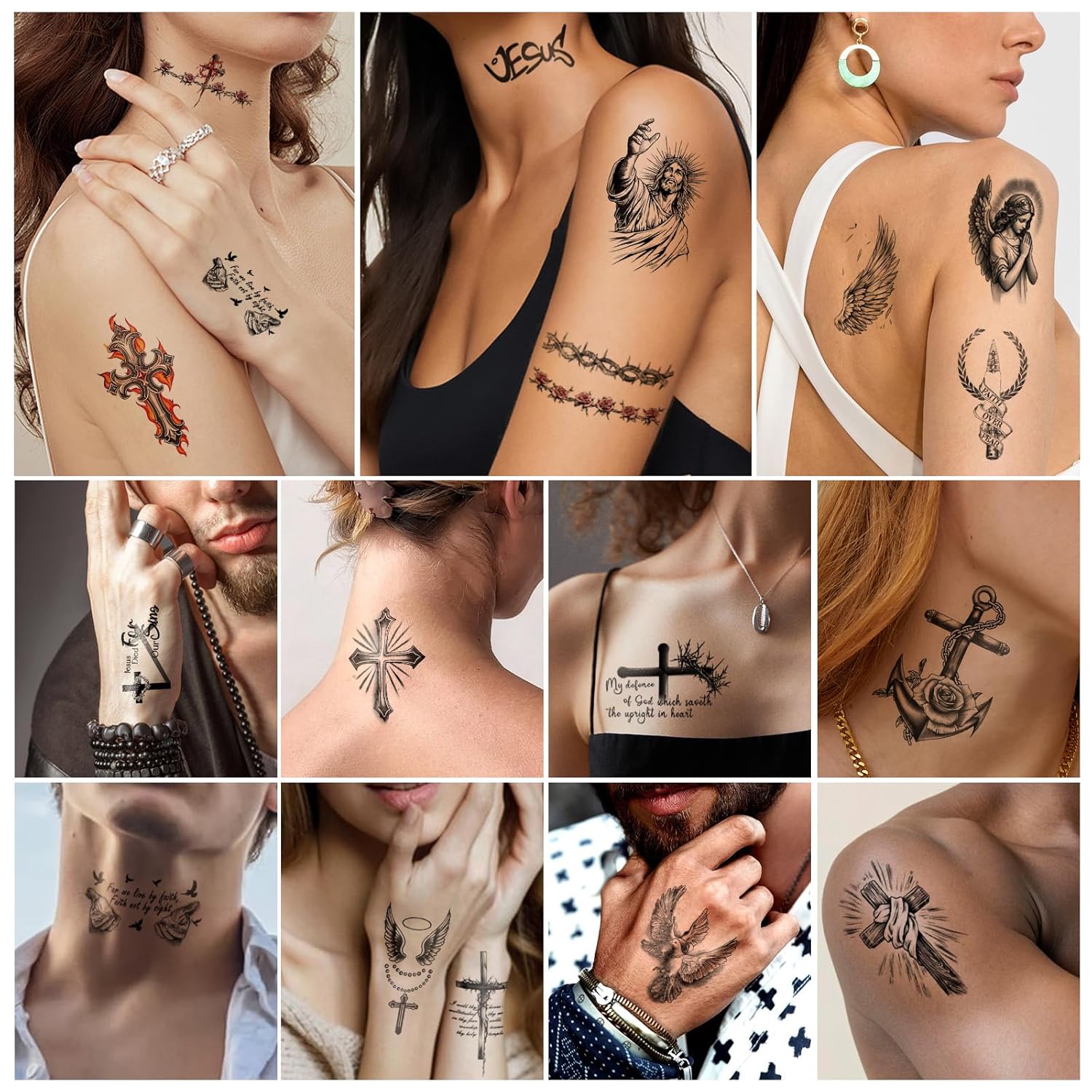 77 Sheets Christian Cross Temporary Tattoo for Women Men, 17 Sheets Half Arm Large Religious Jesus God Fake Tattoos, 60 Angels Black Christ Tiny for Adult Kids Body Tattoos Stickers Realistic - Image 4