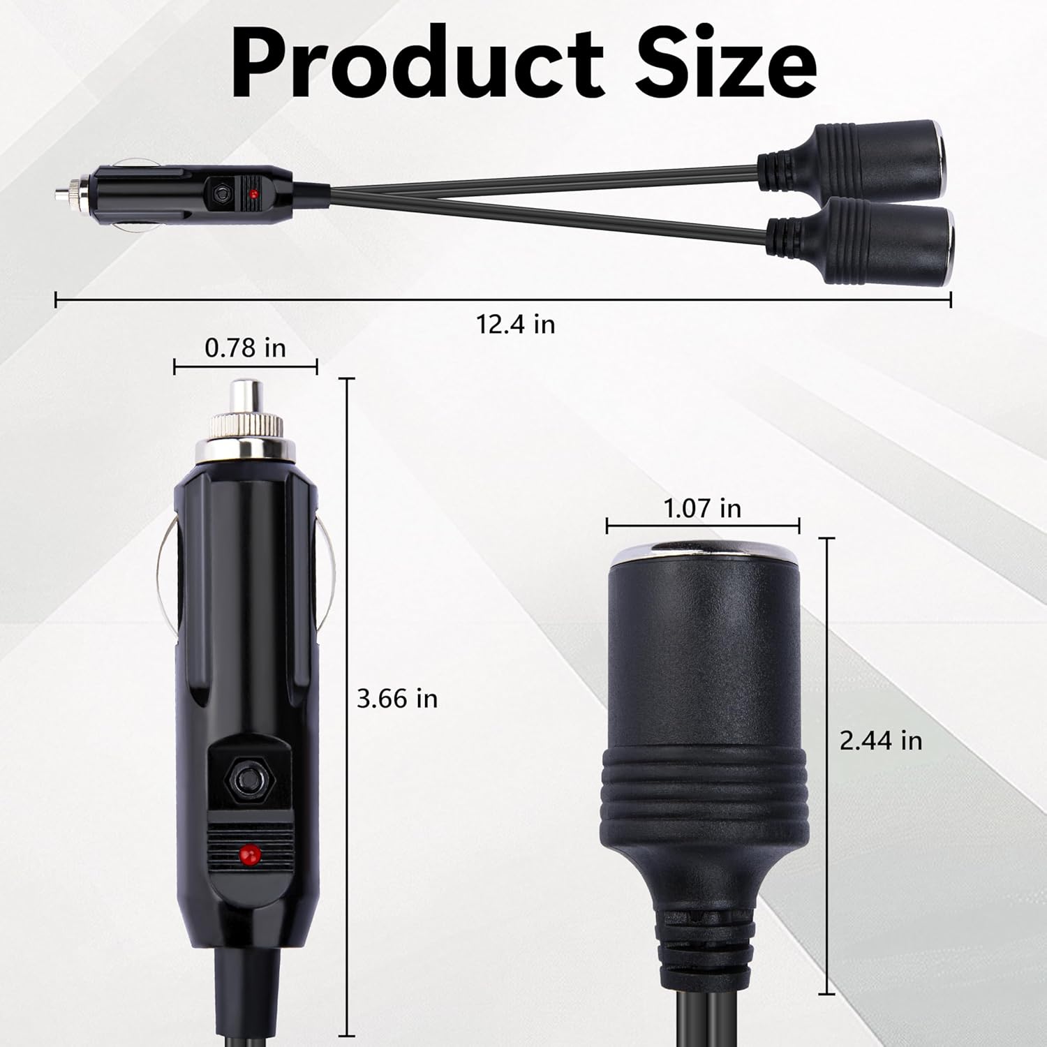 12V Double Cigarette Lighter Adapter, 1 to 2 Car Cigarette Lighters Splitter 2 Socket, 18AWG Dual Cigarettes Lighter Extension Cord with 15A Fuse, Car Charger Splitter - Image 2