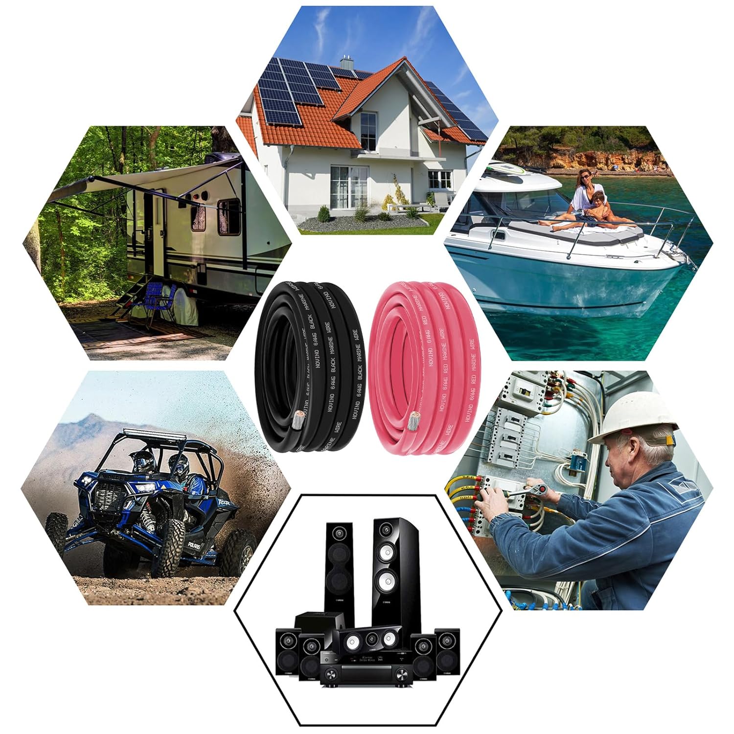 6 Gauge Marine Wire Include 6 AWG 15FT Red & 15FT Black,6 Gauge Marine Grade Wire Tinned Copper Oxygen-Free Boat Electrical Cable for Automotive/RV/Camper/Trailer Outdoor Use - Image 7