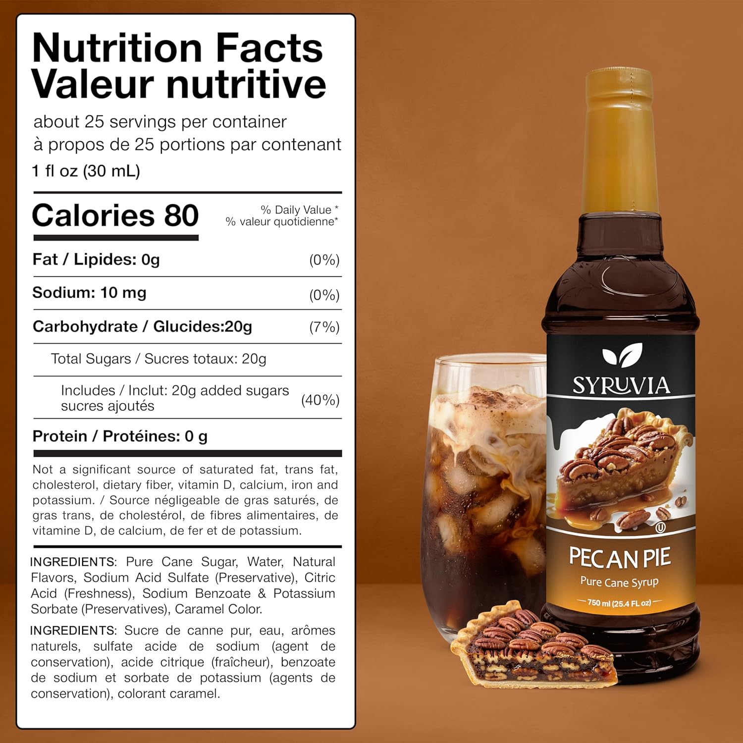 Syruvia Coffee Syrup, Pecan Pie Flavored Syrup for Drinks, Lattes, and Desserts – 25.4 fl oz - Image 2
