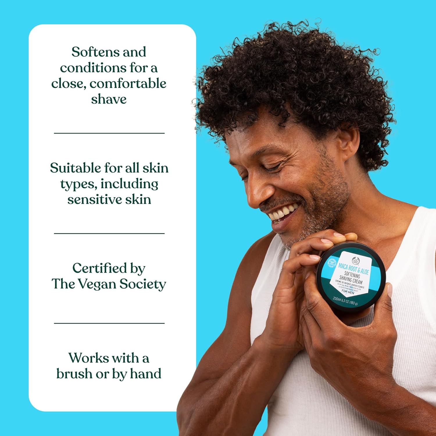 The Body Shop Maca Root & Aloe Softening Shaving Cream for Men | for a Smooth Shave with Aloe Vera | Safe for Sensitive Skin, 200 ml / 6.3 oz - Image 5