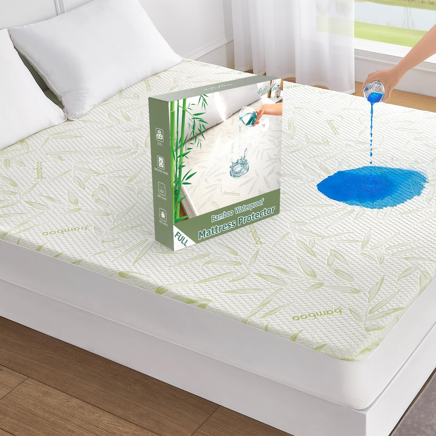 Full Size Mattress Protector Waterproof Mattress Pad Washable Bamboo Rayon Mattress Cover Breathable Noiseless Bed Protector 5" - 21'' Elastic Fitted Deep Pocket