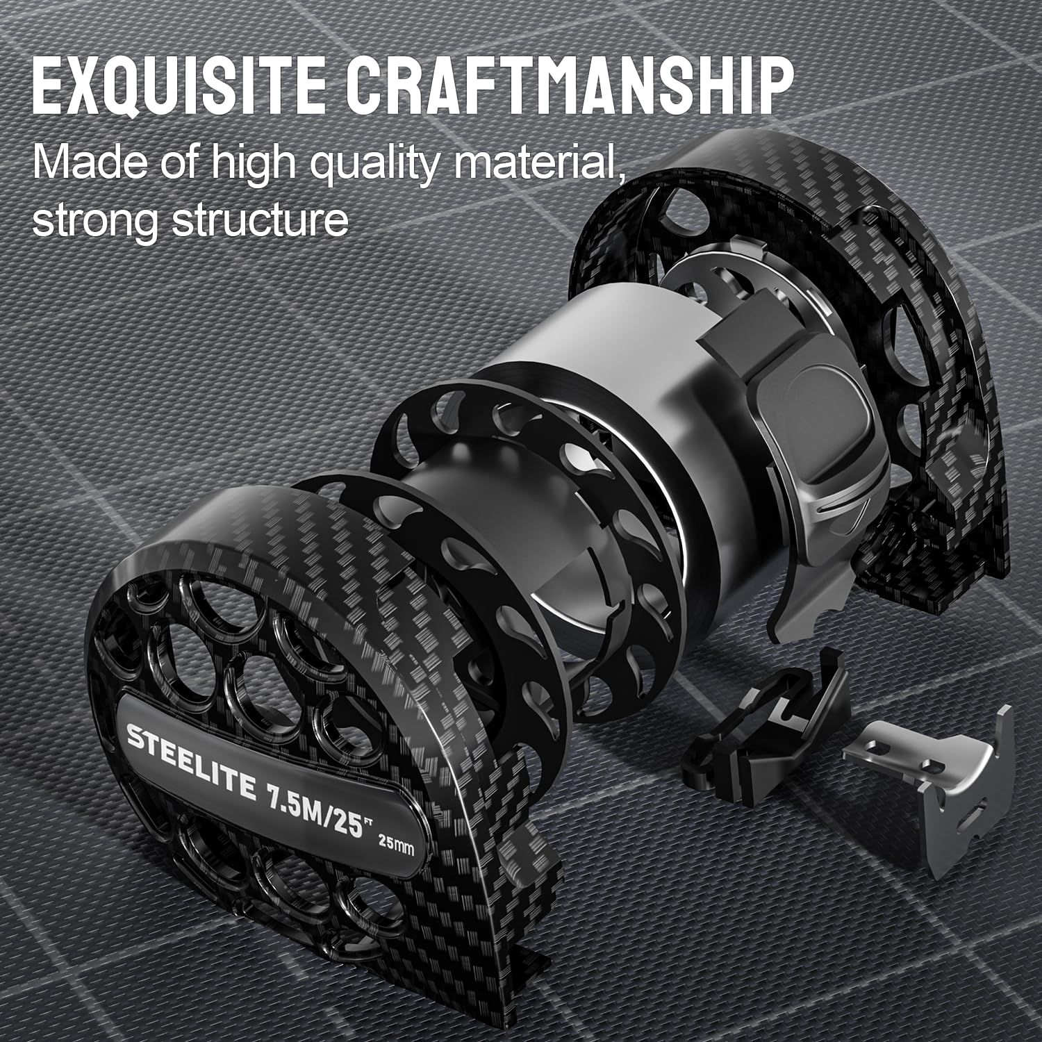 STEELITE Tape Measure 25'FT Stainless Steel Waterproof & Rustproof Retractable Measuring Tape with Hollow Design Carbon Fiber - Image 6