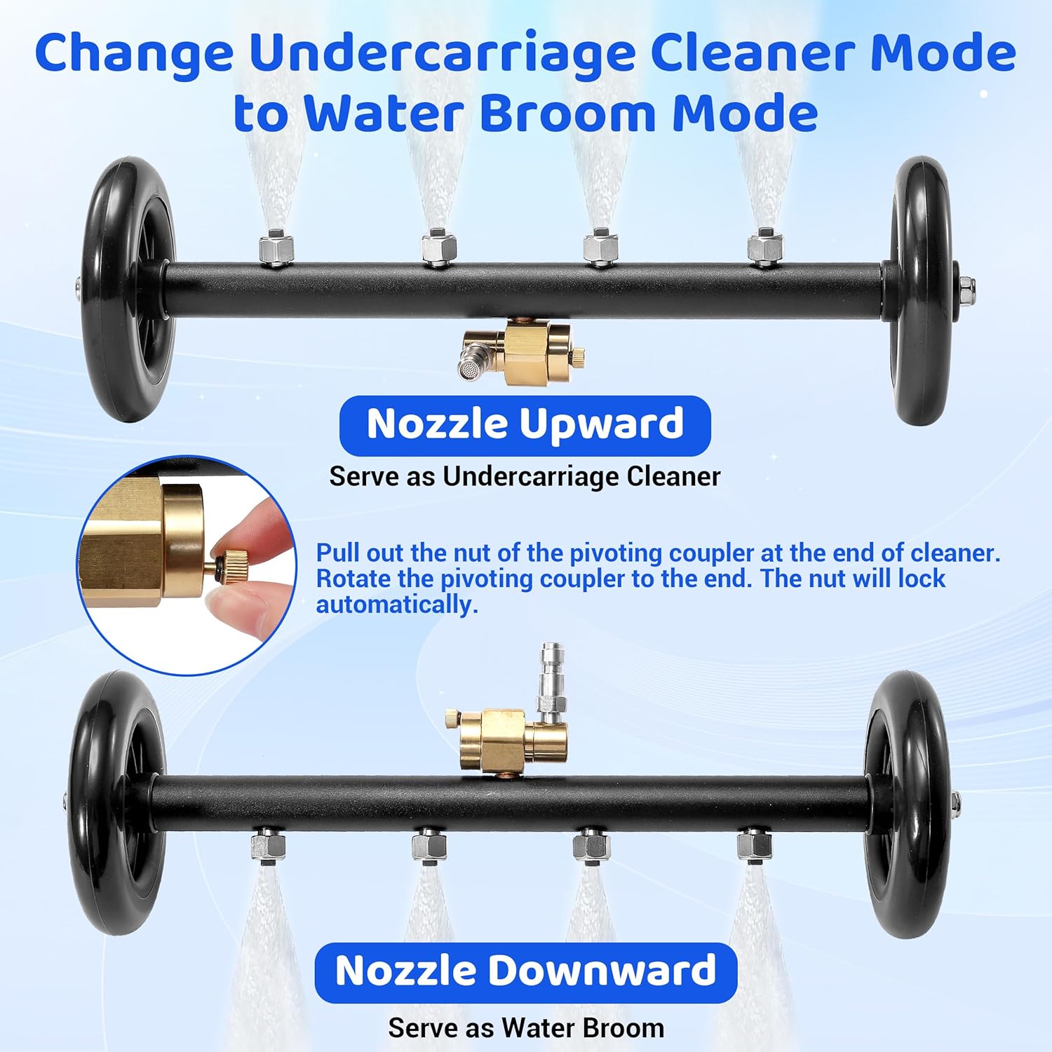 Tool Daily Undercarriage Pressure Washer Attachment 16 Inch, Dual-Function Undercarriage Cleaner with 1-Liter Foam Cannon, Under Car Wash Water Broom with 3 Pieces Extension Wand, 3600 PSI - Image 4