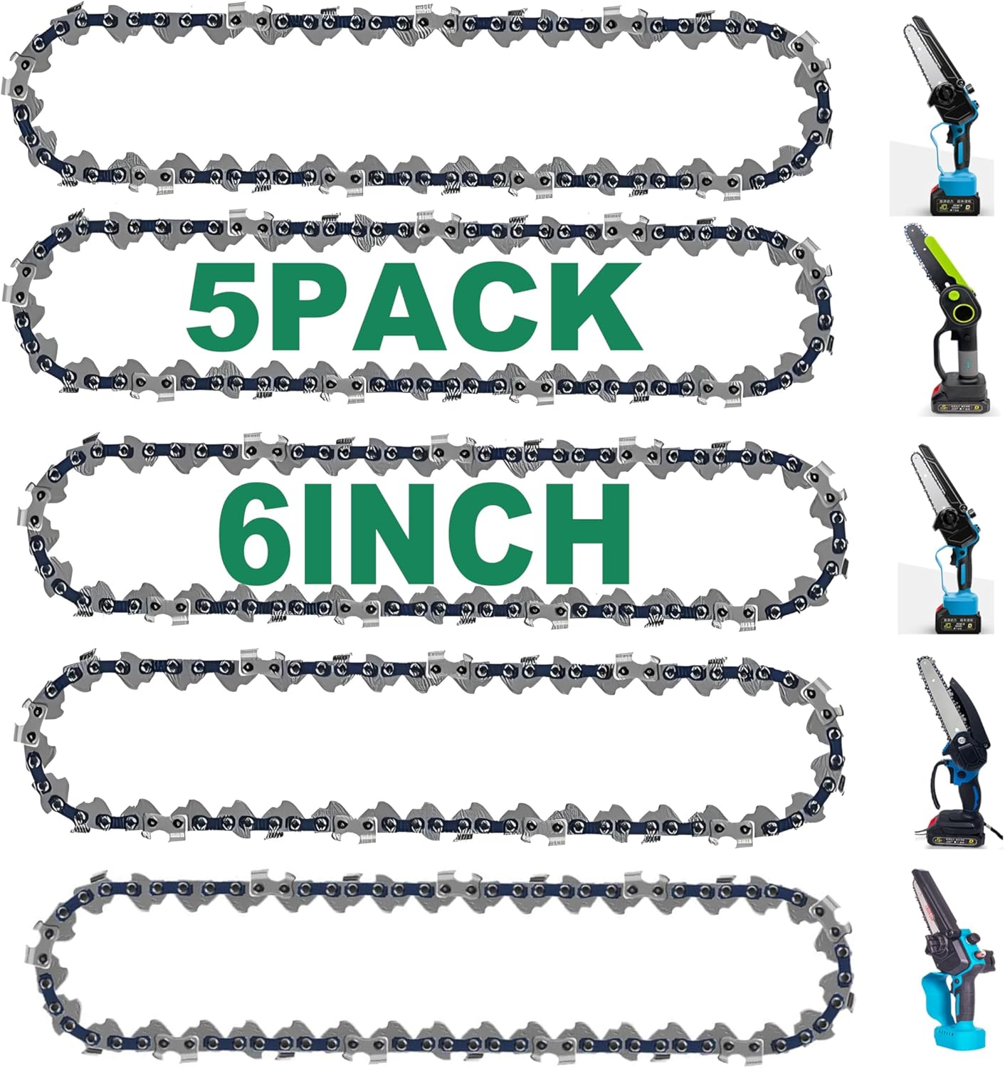 Mini Chainsaw Chain, 5 chains 6-Inch Replacement Saw Chain for 6 inch Mini Cordless Electric Chainsaw, With 37 Drive Links, Chainsaw accessories