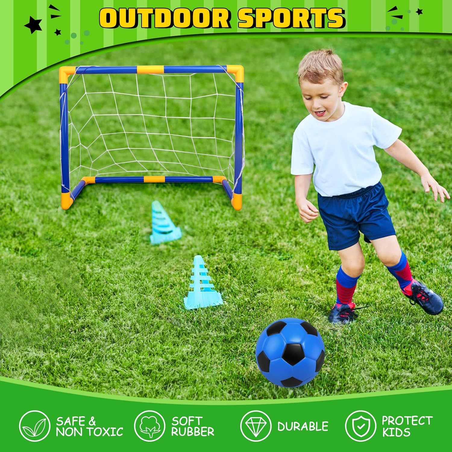 Soccer Goal Set with 3 Ball Pump for Toddler Kid, Portable Goals Training Equipment for Garden Indoor Outdoor Backyard, Birthday Gift for Boy Girl Sports Toy Family Game 23" W×18" H×12" D - Image 5