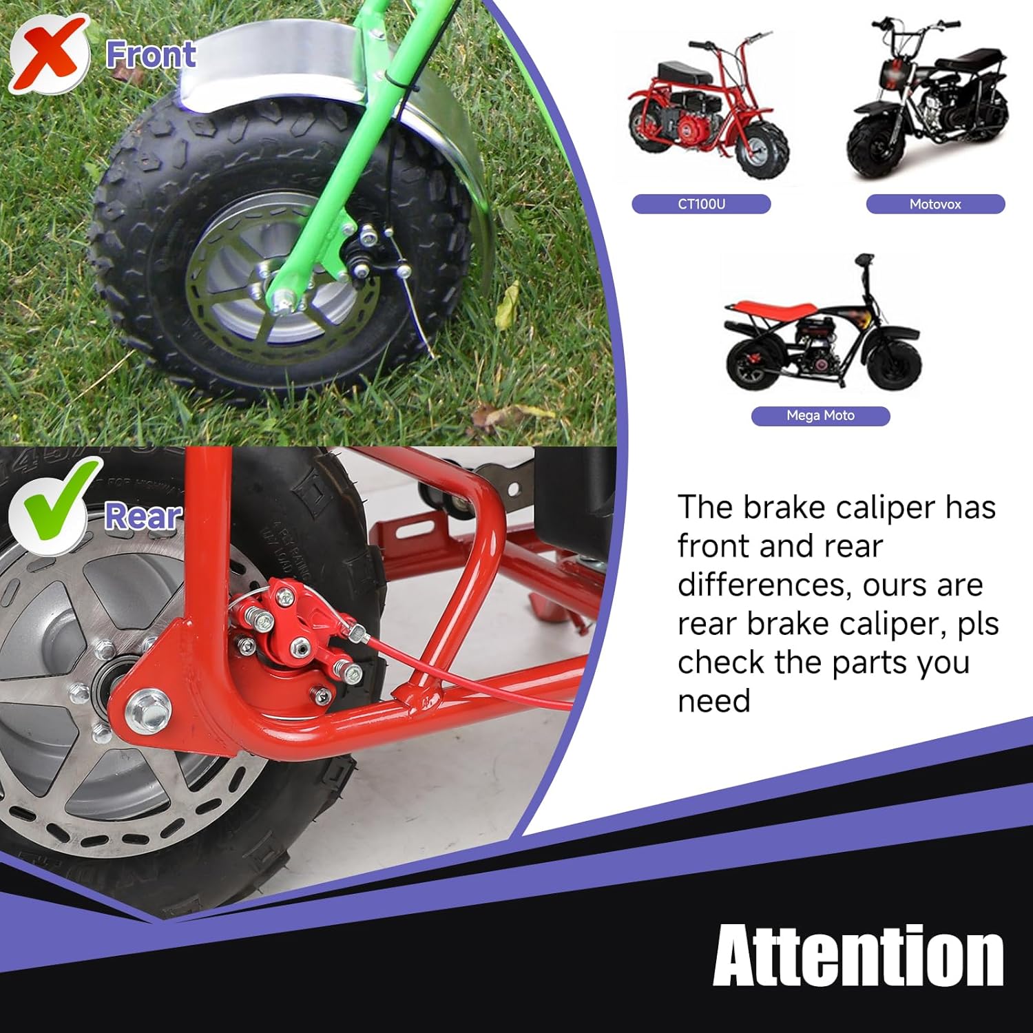 Mini Bike Brake Lever Kit + Mini Bike Brake Caliper Replacement for Coleman CT100U CC100X Baja DB30 Motovox MBX10 MBX11 MMB80 MMB105 79cc 97cc 100cc Powersports Parts 61" Brake Cable - Image 2