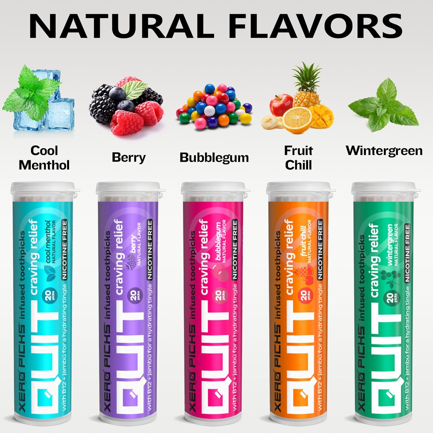 Xero Picks Infused Flavored Toothpicks to Help Quit Smoking - Nicotine Free (Variety Pack, 20 Count (Pack of 5)) Non-GMO Kosher Vegan - Image 3