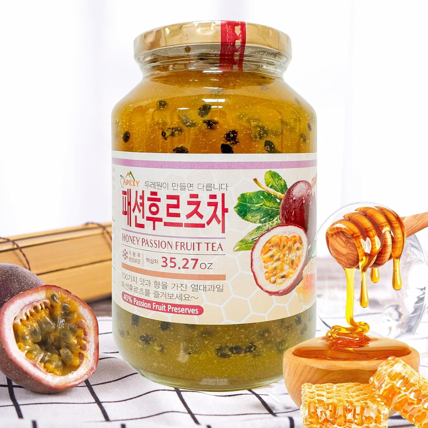 Apexy Authentic Korean Honey Passion Fruit Tea, Passionfruit Puree , Just Add Hot Water, Gourment Blend for Smoothies, Cocktails Desserts and Spread, No Artificial Colors, Versatile and Natural Delight, Made in KOREA 35.27oz (1kg). (Honey Passion Fruit) - Image 2