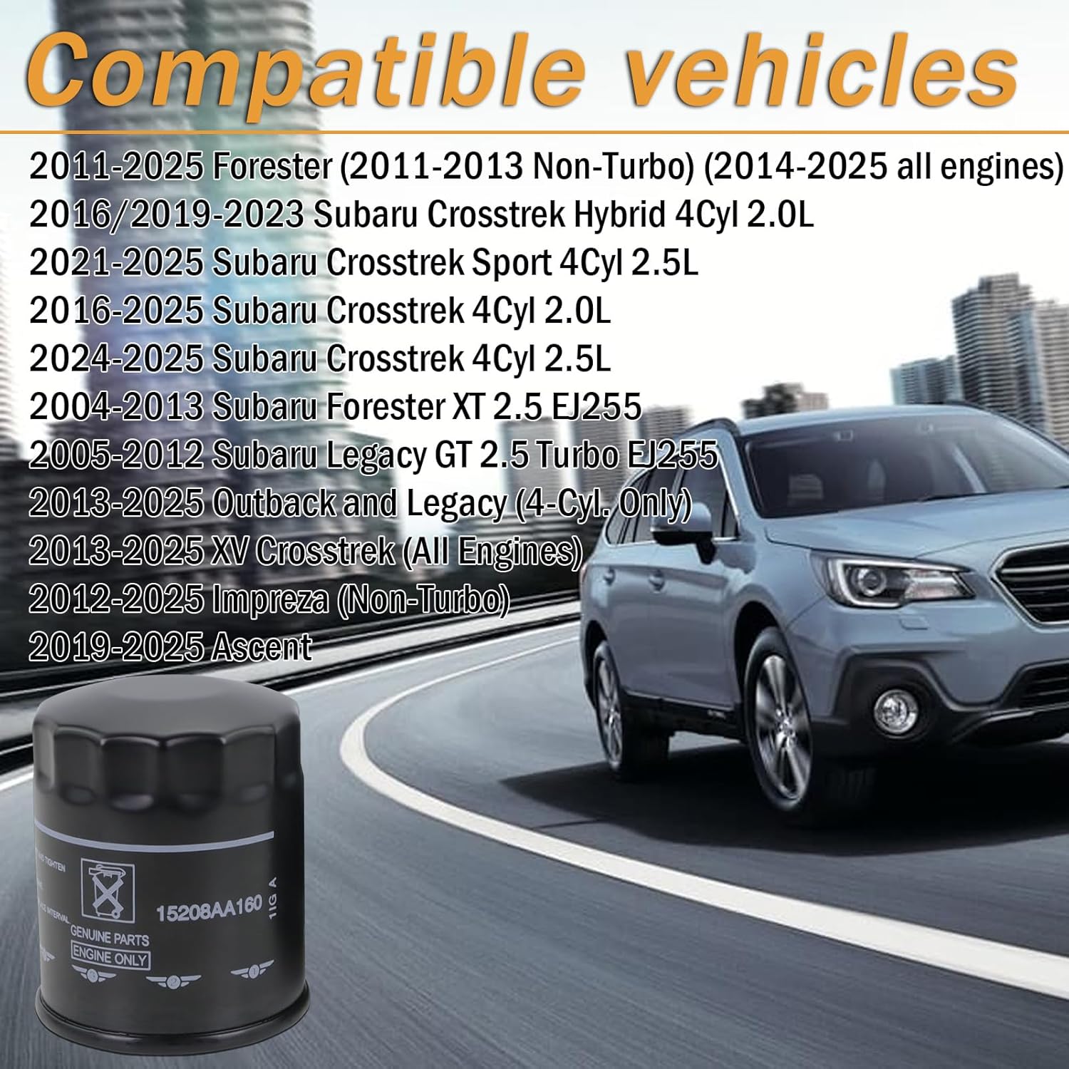 15208AA21A Oil Filters fits for Subaru 2013-2025 Outback & Legacy, 2012-2025 Impreza, 2011-2025 Forester, 2016-2025 Crosstrek, 2013-2025 XV Crosstrek, 2019-2025 Ascent Replaces 15208AA160 (6 Pack) - Image 2