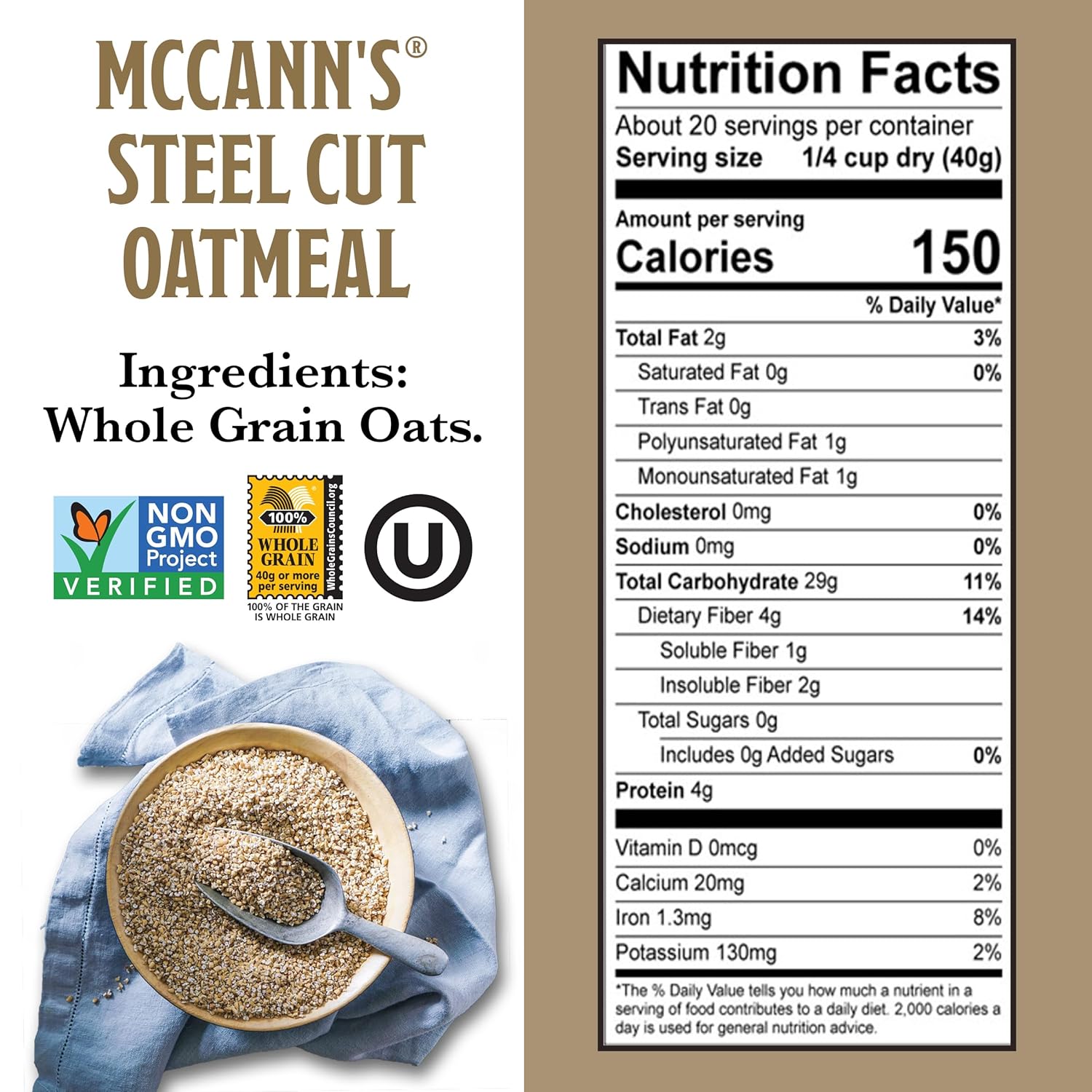 McCann's Irish Oatmeal, Traditional Steel Cut Oats, 28 Ounce Bag - Image 2