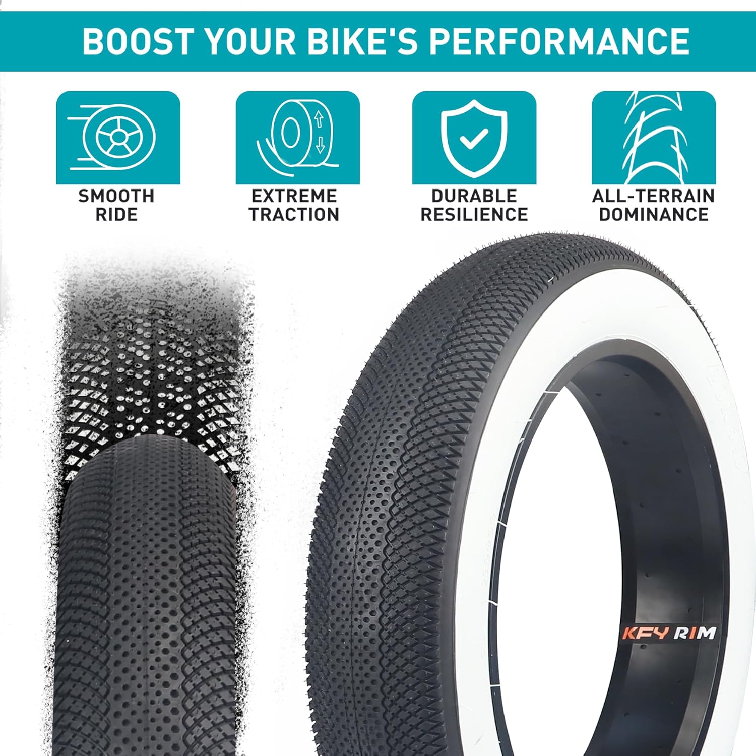 E Bike 20/26x4.0 Fat tire 20 x 4 Fat tire 20x4 Bike tire 1 Pack Heavy Duty High-Performance Wear-Resistant E-Bike Mountain Snow Bike Tire ,Fat Bike Tires,Brown Wall/White Wall/Black - Image 4