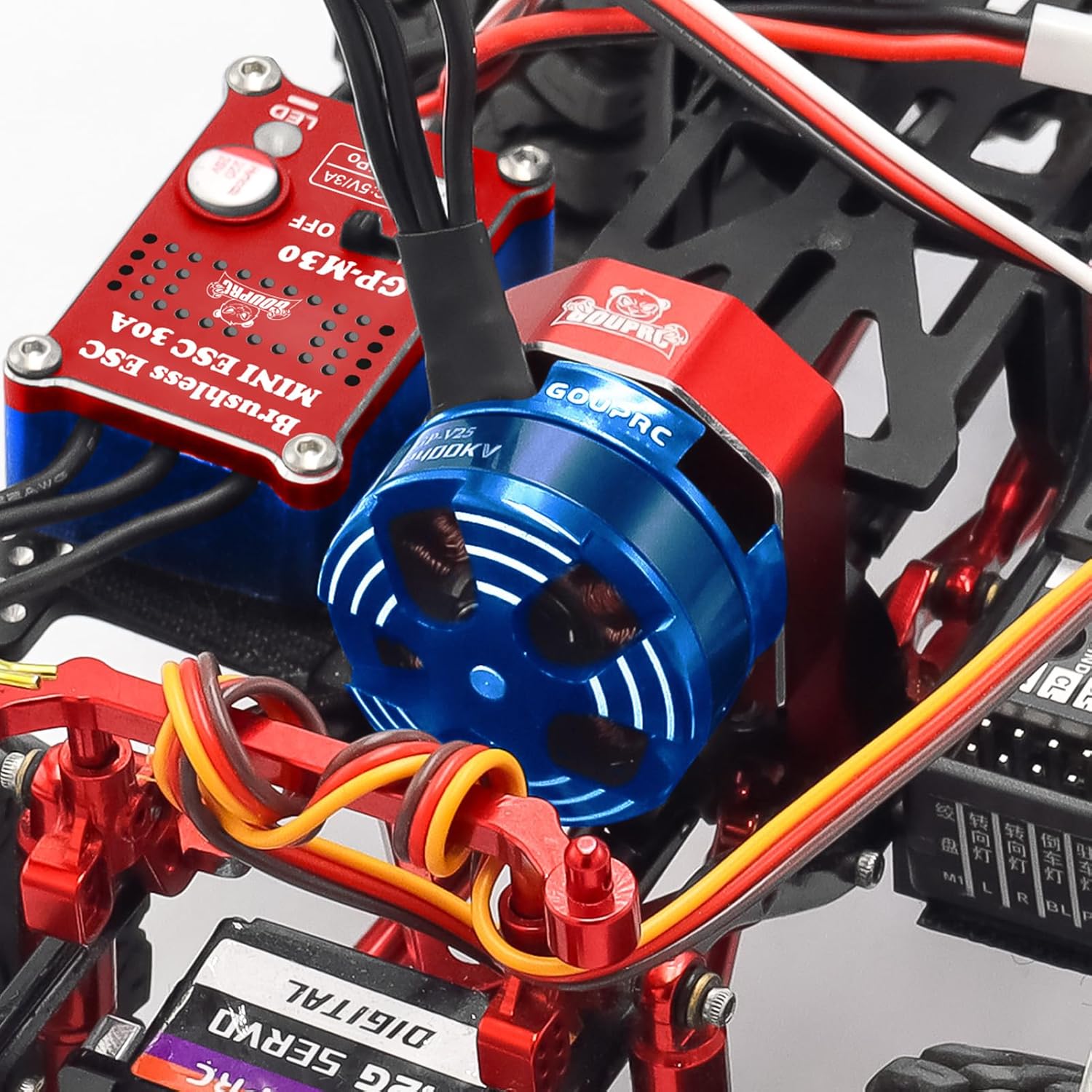 GOUPRC 30A Brushless Mini ESC & 2204 2400KV Brushless Outrunner Motor with Transmission Combo Kit for SCX24 Axial 1/24 RC Crawler Car Truck Blue Red - Image 2