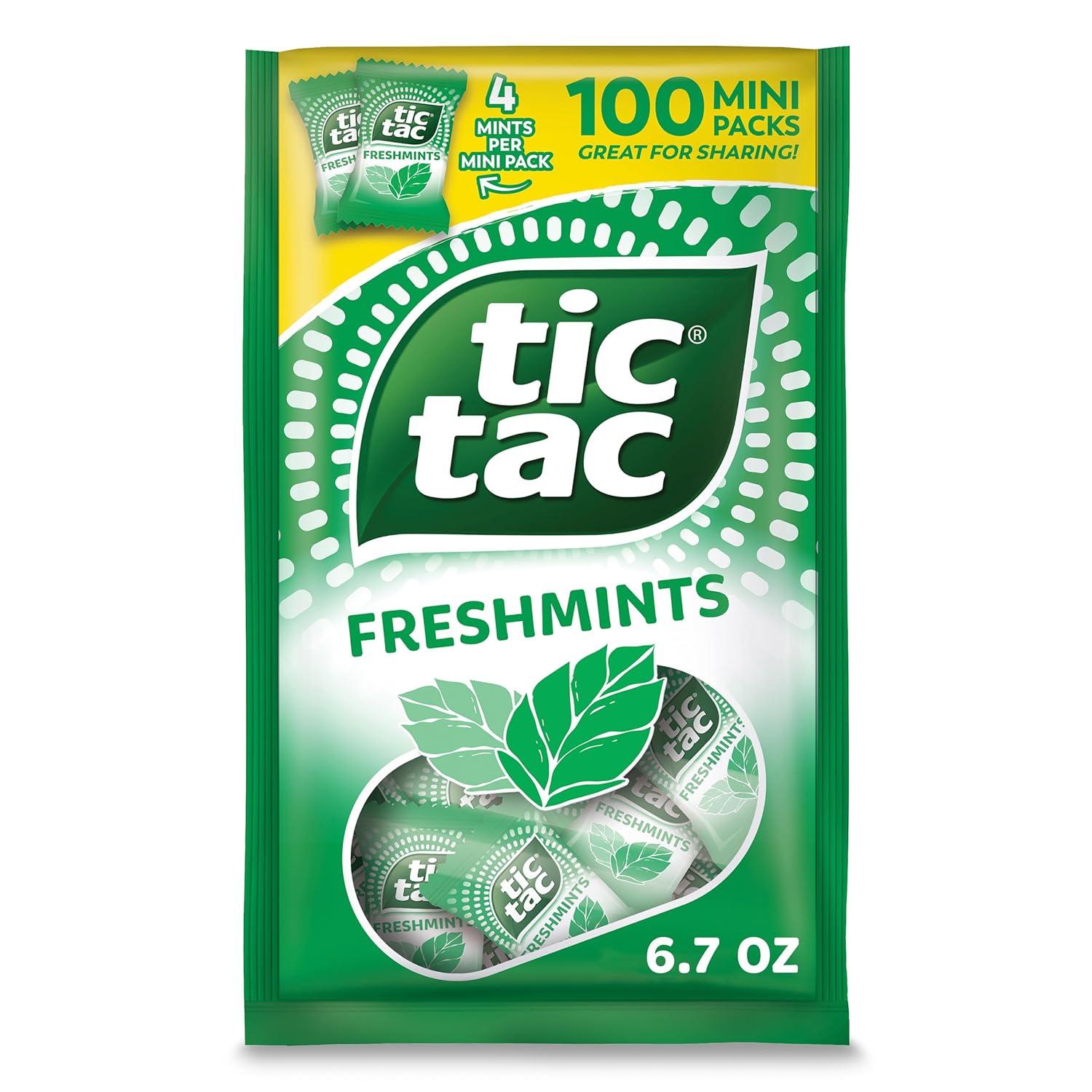 Tic Tac Freshmints, Bulk Bag with 100 Mini Packs (4 Mints each), Share-Size, On-the-Go Mints, 6.7 oz