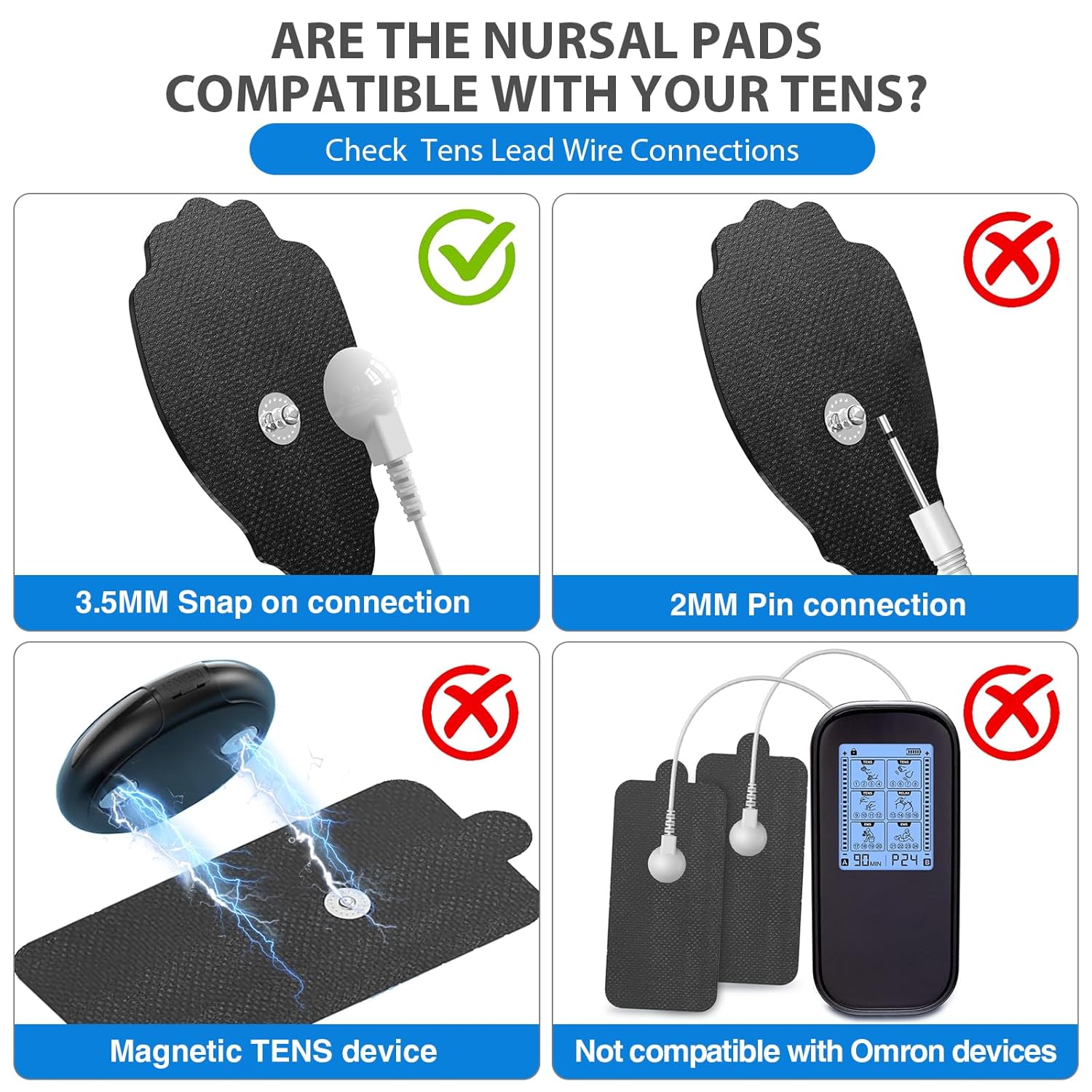 TENS Unit Electrode Pads NURSAL 20 Pack 3.5mm Snap EMS Replacement Pads for Electrotherapy Reuse More Than 30 Times, Compatible with MEDVICE,Belifu TENS Machine - Image 2