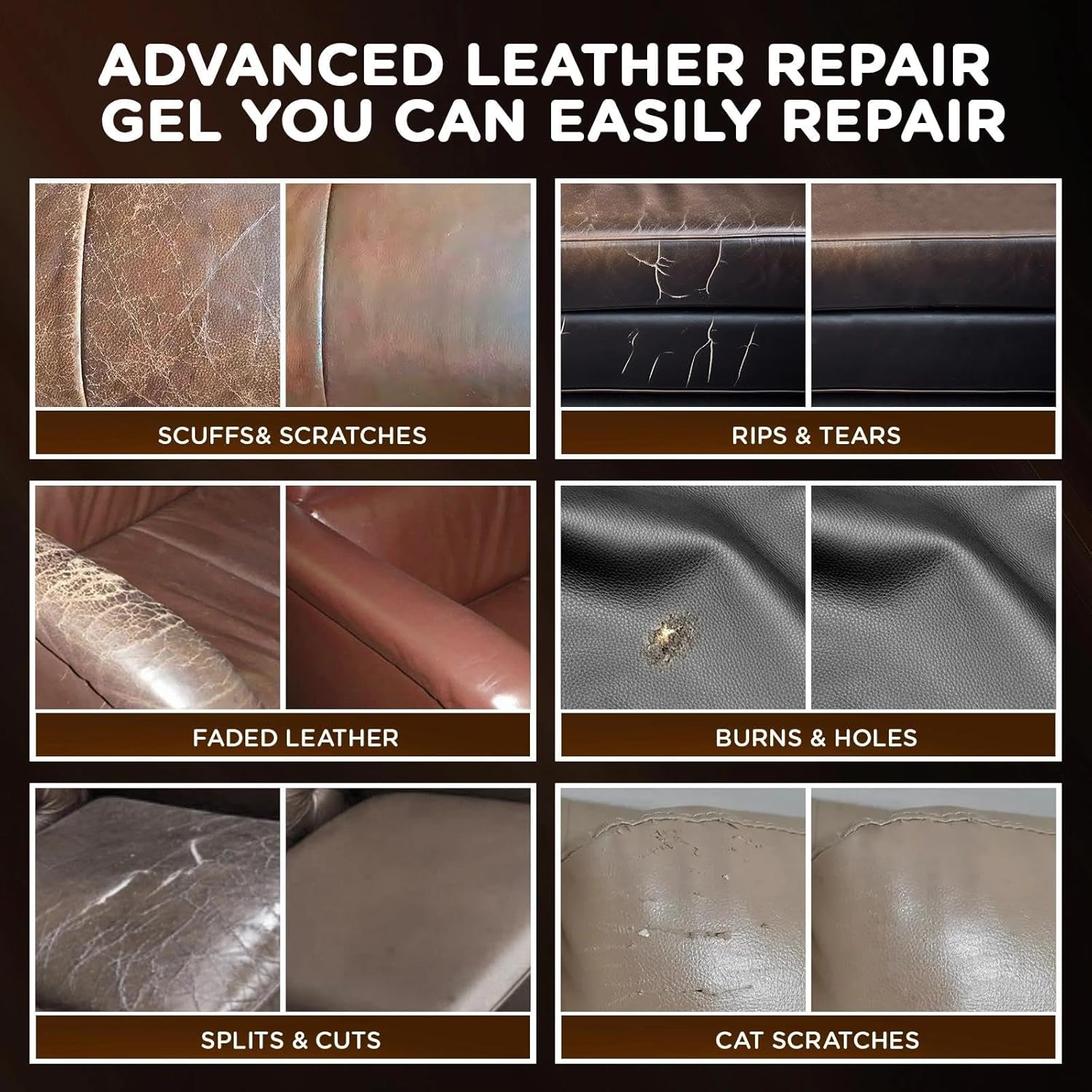 Kenbry Leather Repair Kit for Furniture, Car Interiors,Car Seat,Brown Leather & Vinyl Repair Kit for Couches,Shoes,Real & Artificial Leathers, PU, Fix Scratch, Tears, Peeling, Burn Hole, Fade - Image 4