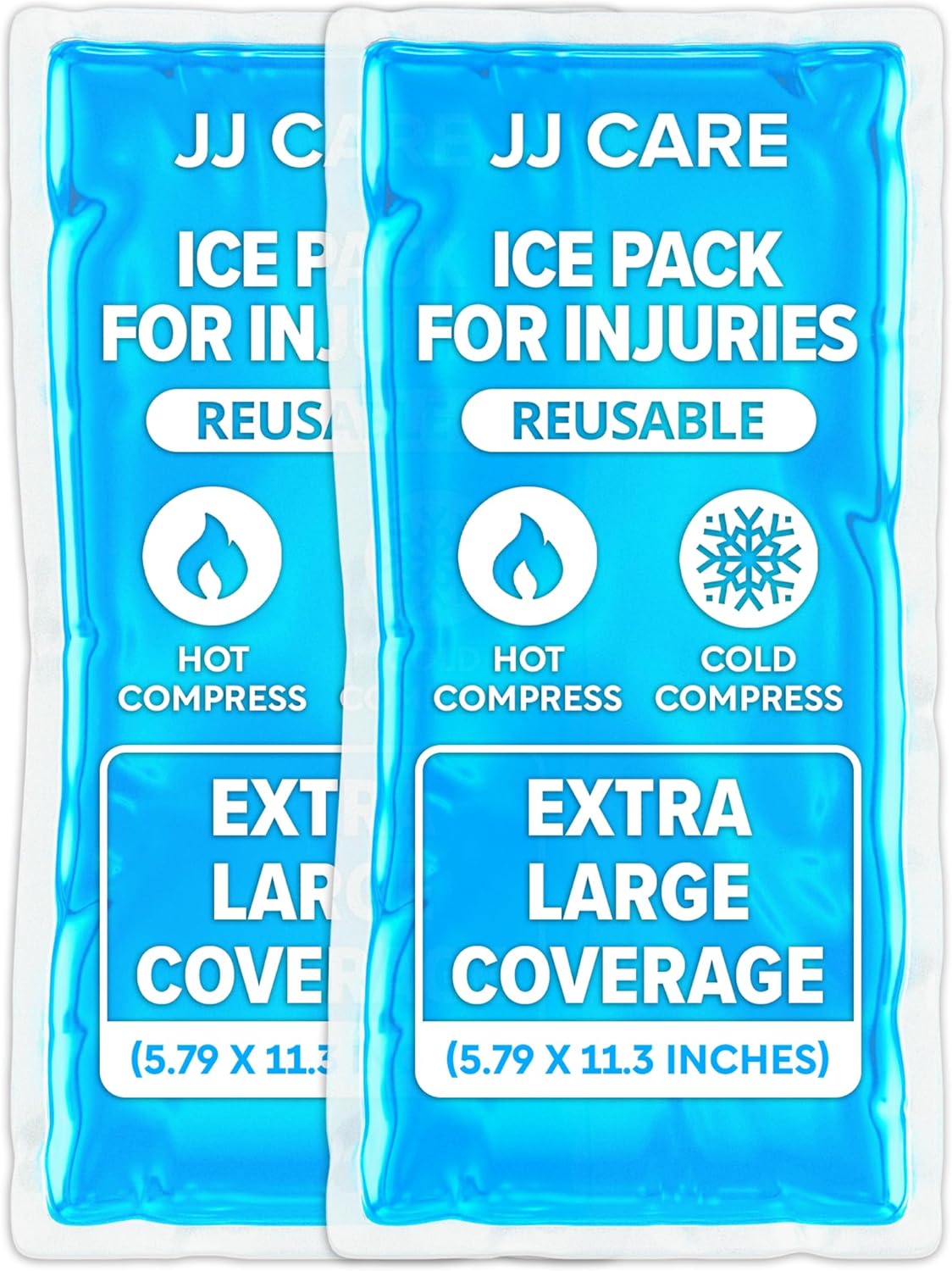 JJ CARE Ice Packs for Injuries Reusable (Pack of 2, XL) - Gel Ice Packs Reusable - Soft Ice Pack for Injuries with Wrap - Flexible Therapy, for Knee, Back, Neck, Wrist, & Ankle