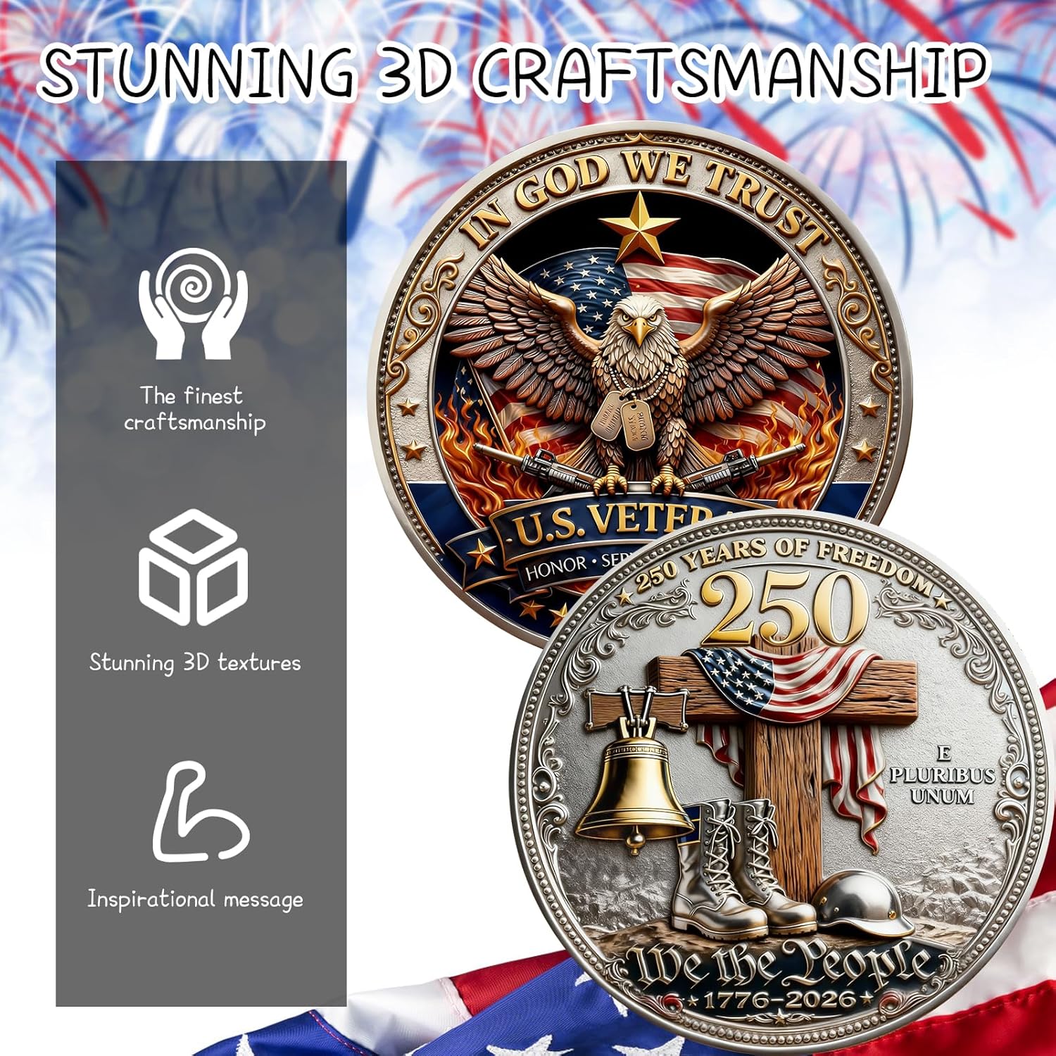 USA 250th Anniversary Challenge Coins Commemorative Coin, American Eagle Patriotic Design, America Merchandise 250 Collectible 250 Anniversary Coin (QQ) - Image 4