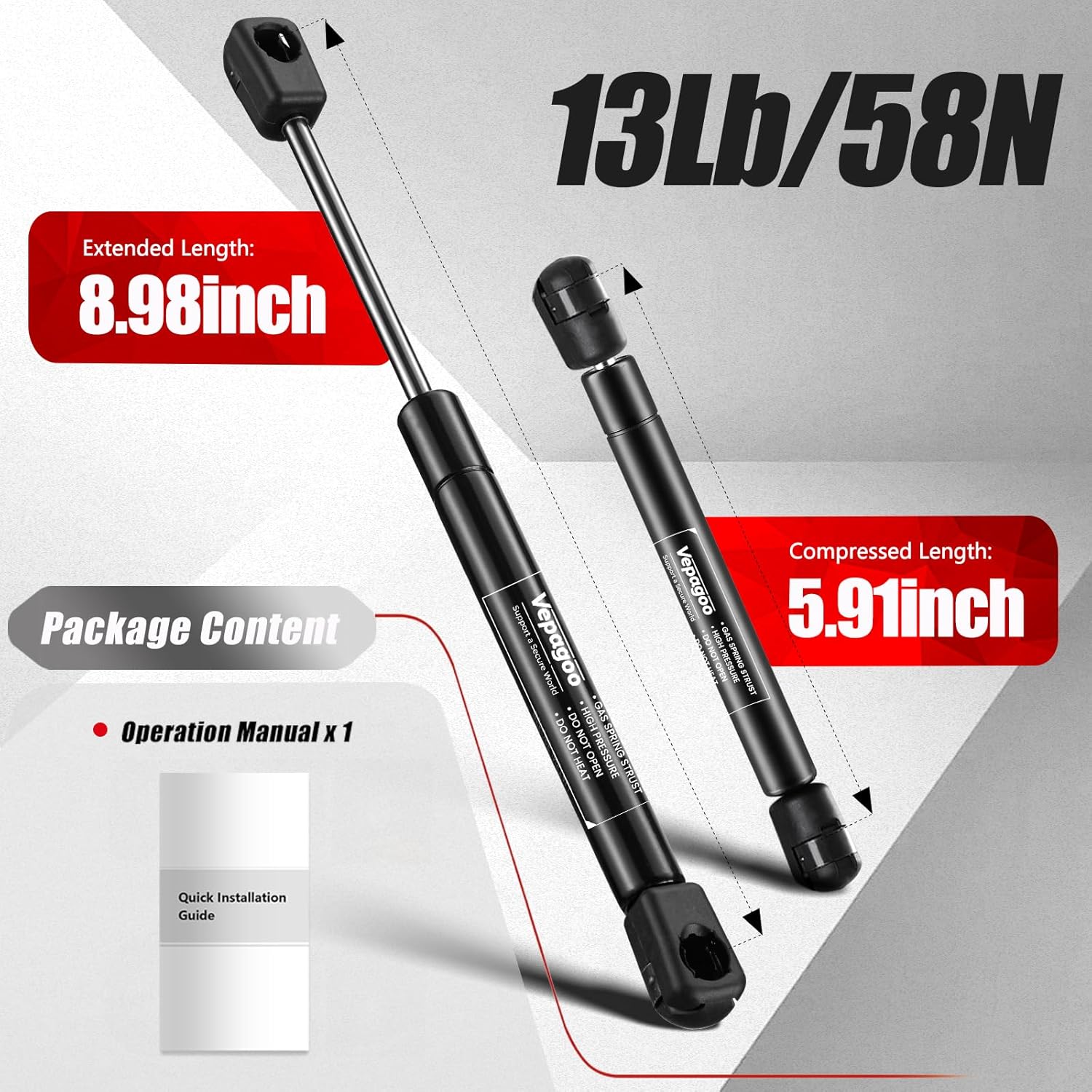 Vepagoo C16-03288 9 inch Gas Struts 13Lb for Truck Tool Box Shocks - Gas Spring Lift Support for Sentry Safe RV Overhead Cabinet Door Lightweight Storage Lid, Set of 2 - Image 2