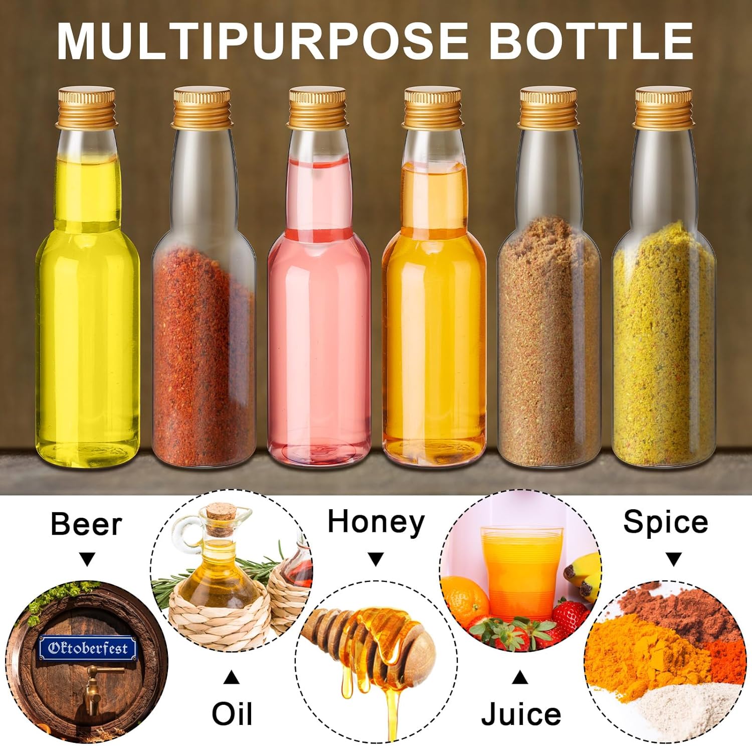 120 Pcs Mini Liquor Bottles Airtight Shot Miniature Empty Plastic Alcohol Spirit Shot Bottles with Funnels for Party Favors, Weddings(3.3 oz,Gold) - Image 7