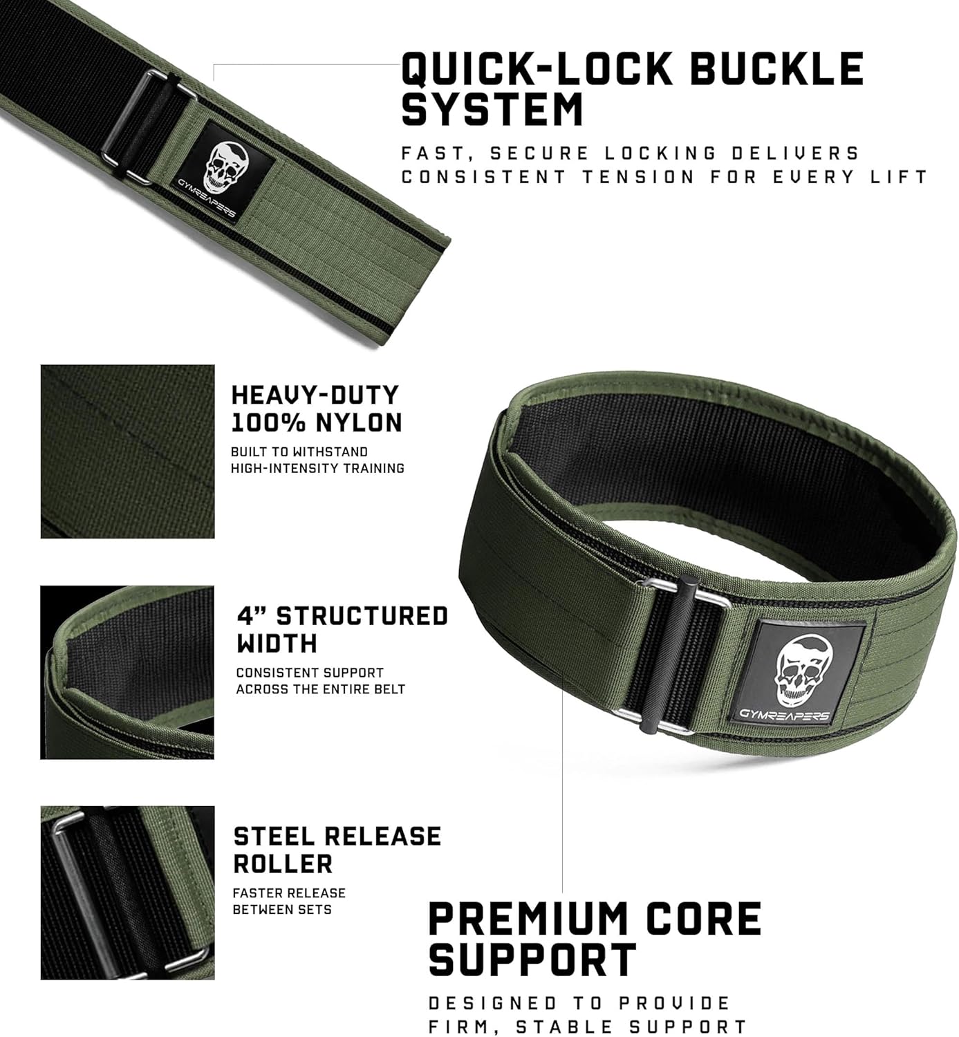 Gymreapers Quick Locking Weight Lifting Belt for Men Gym Belt for Powerlifting Deadlift Belt with 4 Inch Neoprene Metal Buckle Back Support Weightlifting Belt Women - Image 7