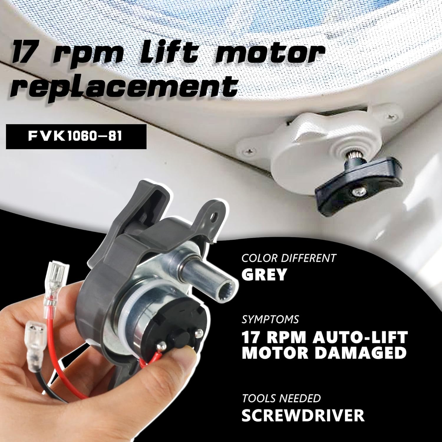 RV Fan Vent K6010-81 17 RPM Lift Motor B Series Roof Vents with Powered Lifts - Gray Cap - Image 3