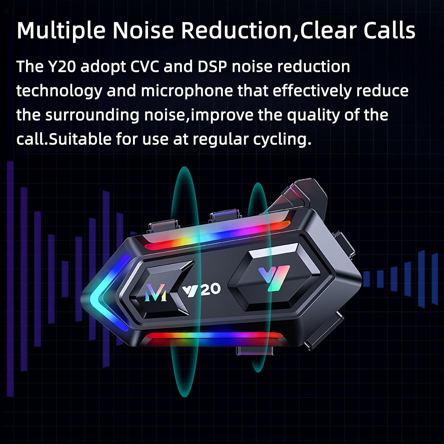 Y20 Motorcycle Helmet Headset with HiFi Sound,Noise Cancellation,RGB Lights Helmet Speakers Headphones with Mircrophone,25 Hours Battetry,Easy to Work with Golves,IPX6 Waterproof,Voice Assistant - Image 4