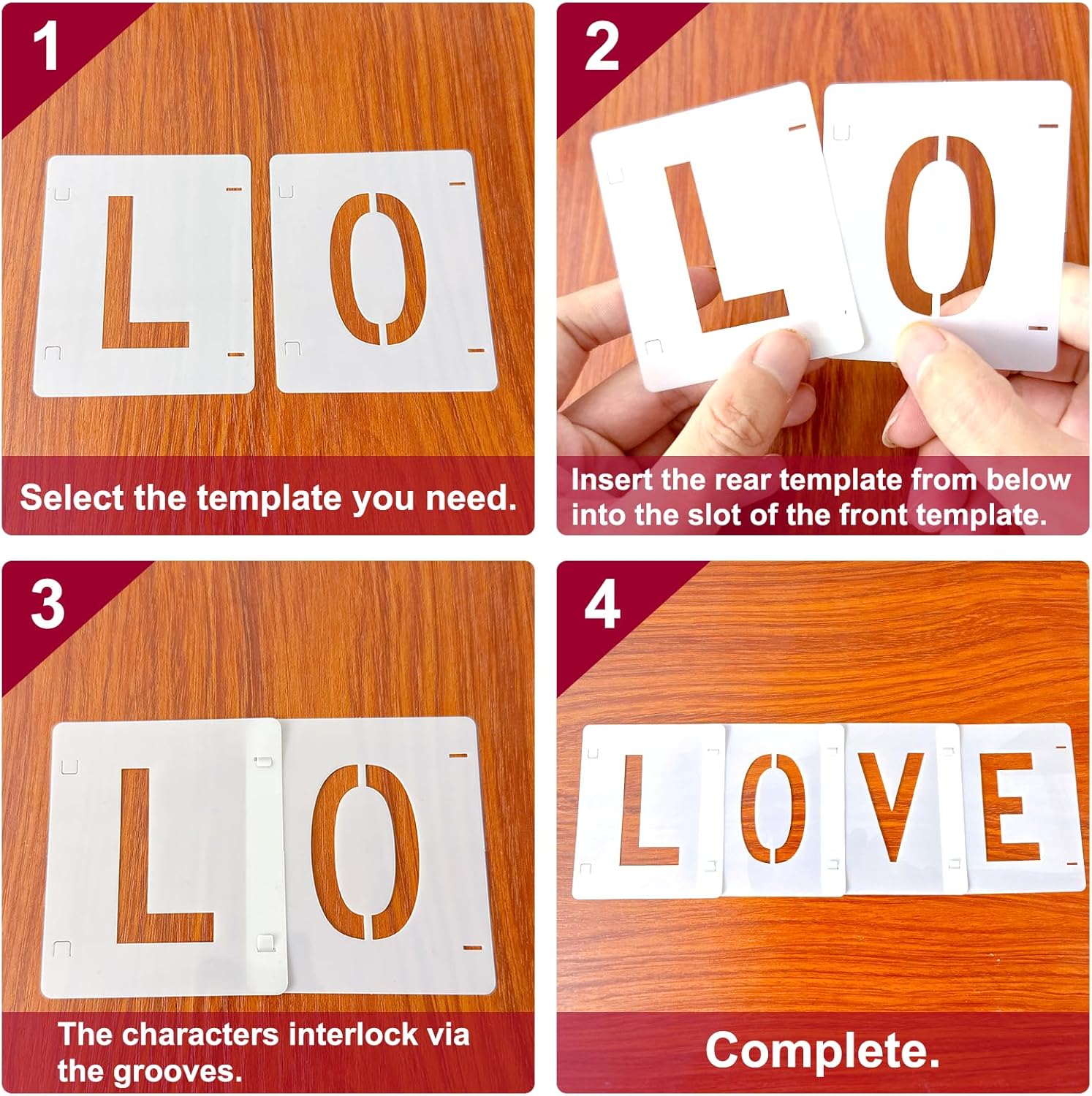 2 Pack - 1 Inch Letter Stencils Set, 72 Reusable Stencils for Painting On Wood, Metal, Walls, Fabric, Rocks with Interlocking, Perfect for Banners, Sign Making & DIY Art (1 inch) - Image 4
