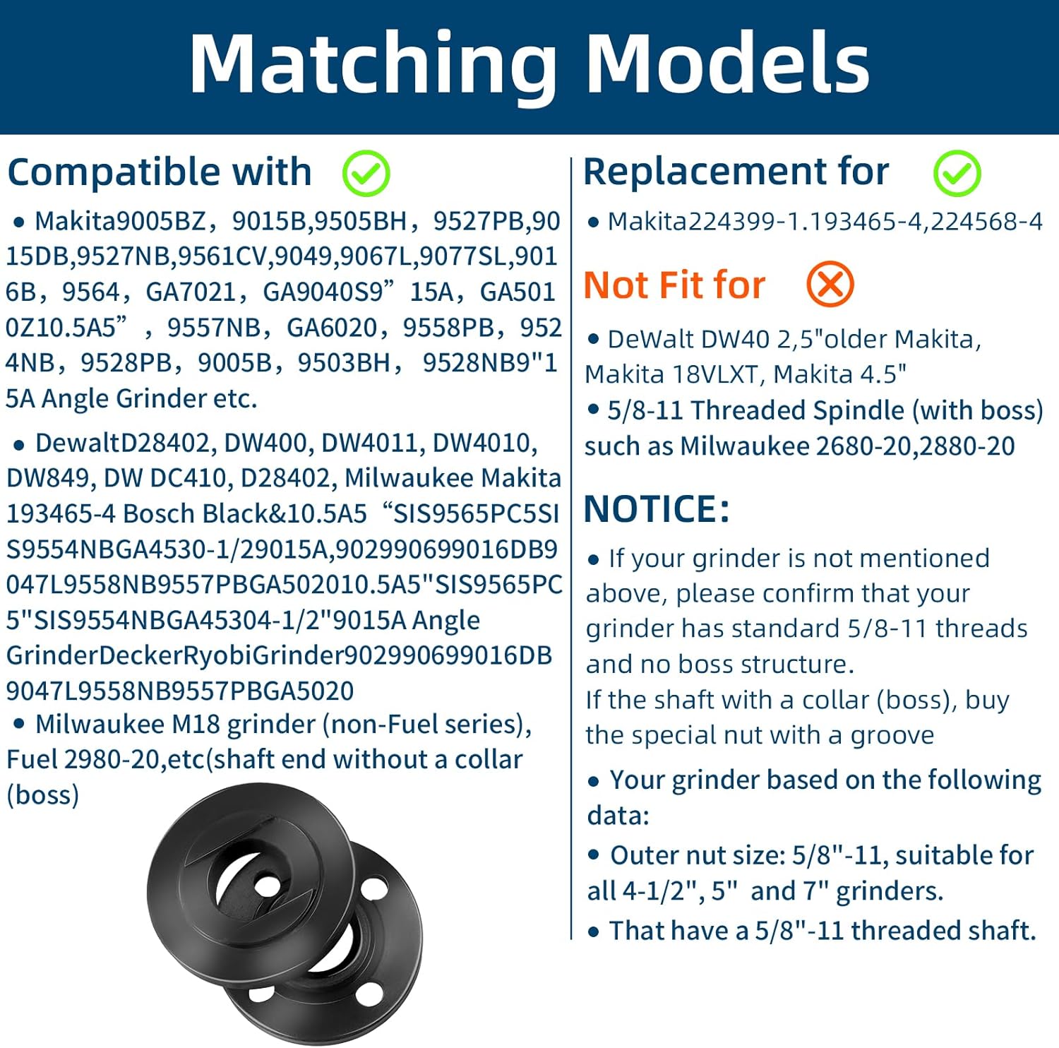 7PCS IALTMEI Angle Grinder Nut & Angle Grinder Wrench Set, Premium 5/8-11 Flange Metal Lock Nut, Compatible with Dewalt, Milwaukee, Makita1, Metabo, Bosch, Ryobi, Black Decker 4.5" 5" Grinder Parts - Image 7