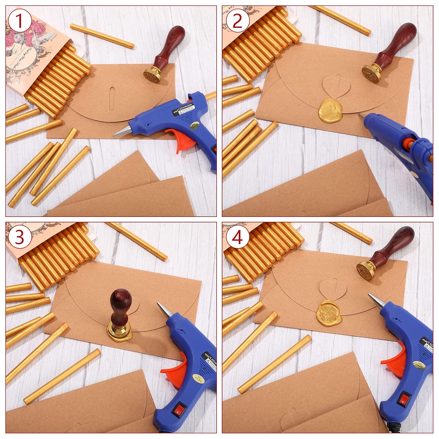 Containlol 24 Pcs Sealing Wax Sticks for Glue Gun 7 mm Mini Wax Seal Sticks for Cards Envelopes, Wedding Invitations, Gift Wrapping, Wine Packages(Gold) - Image 4