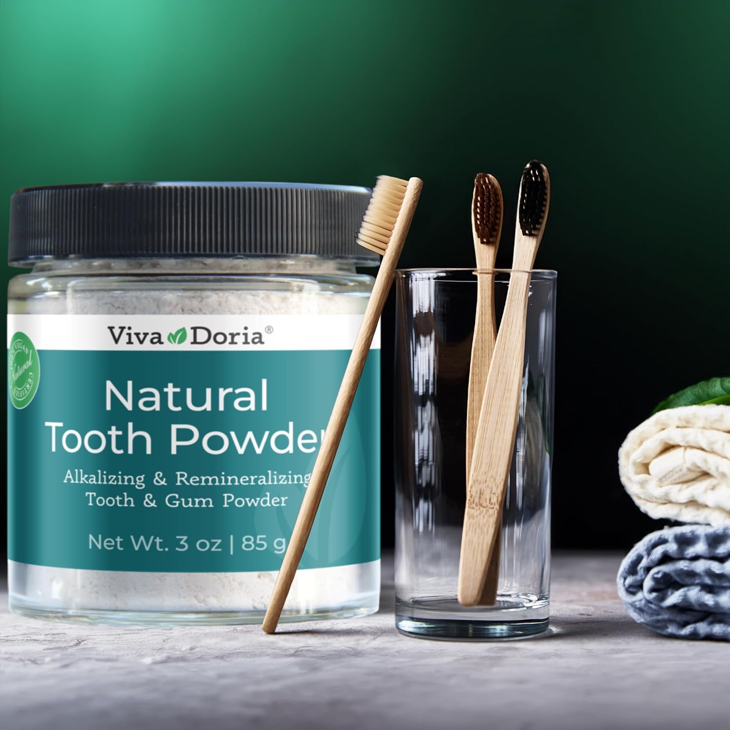 Viva Doria Natural Tooth Powder, Remineralizing, Natural Teeth Whitening, Breath Freshener | Refreshing Mint Flavor | 3 Oz Glass Jar - Image 3