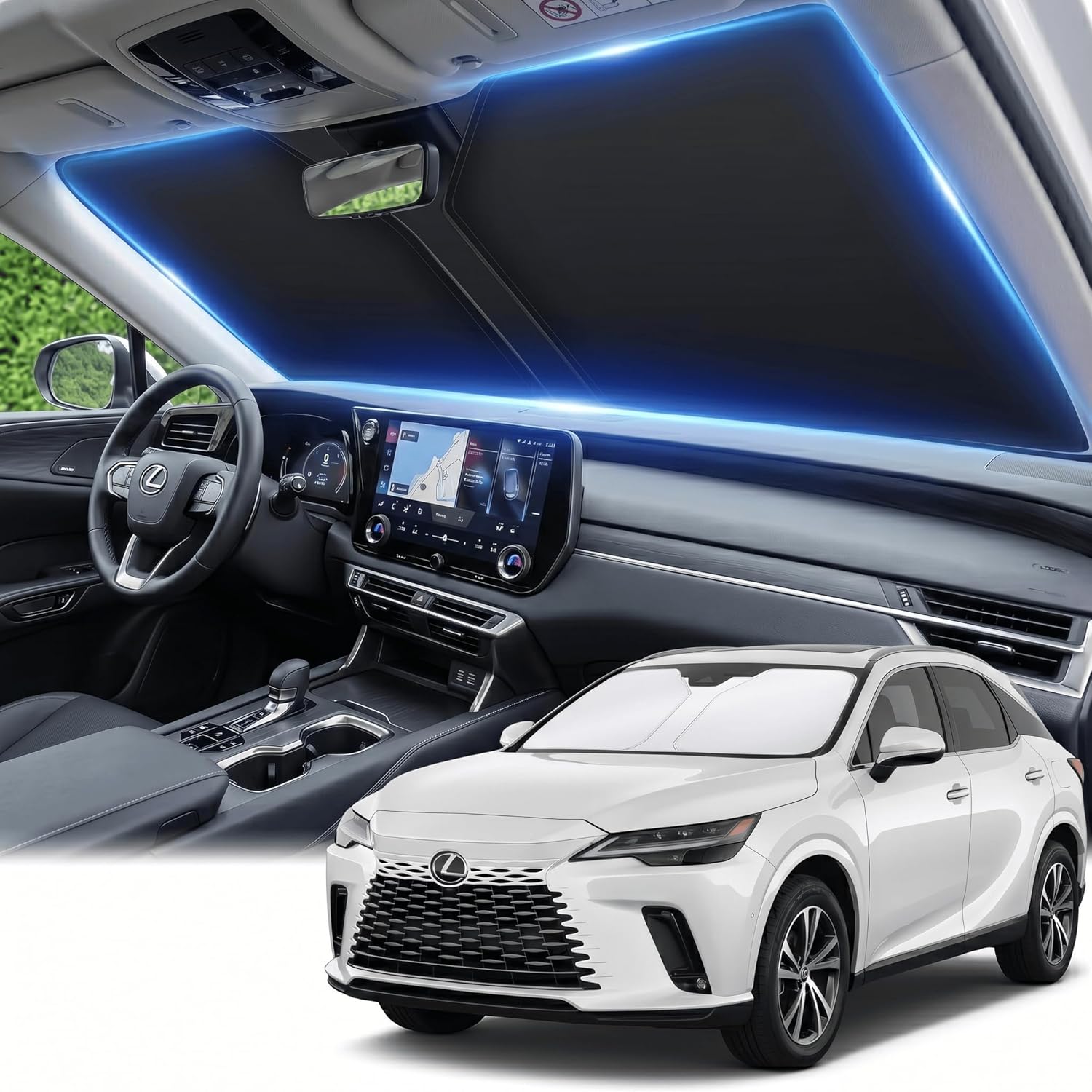 Custom Fit Windshield Sun Shade for Lexus RX 2023-2026, Double Layer 280T for RX 350, RX 350 F Sport, RX 350L Front Window Visor, Foldable UV Ray Blocker, Summer Car Accessories Must-Have